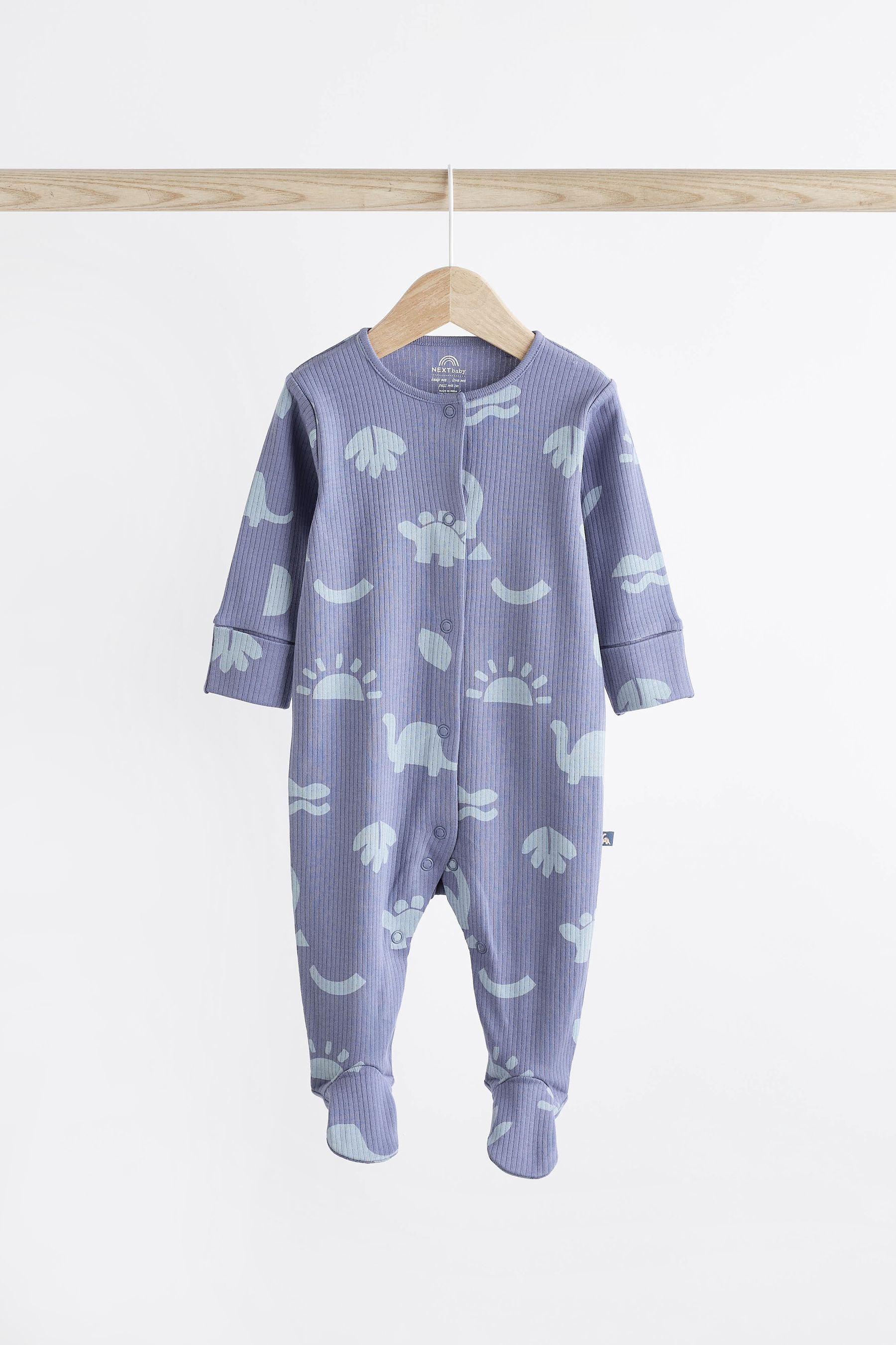 Blue Dinosaur Footed Baby Sleepsuits 3 Pack (0mths-2yrs)