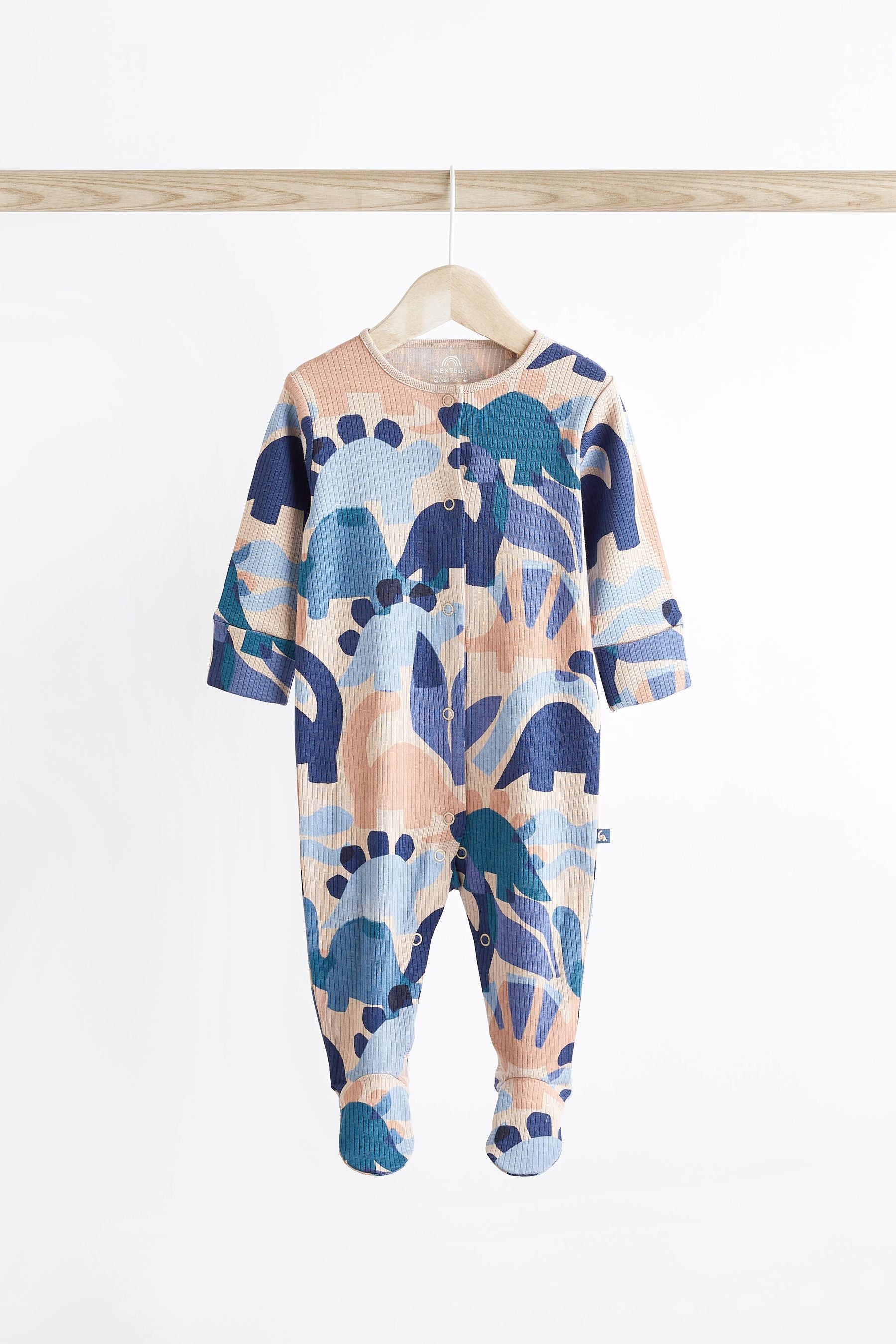 Blue Dinosaur Footed Baby Sleepsuits 3 Pack (0mths-2yrs)