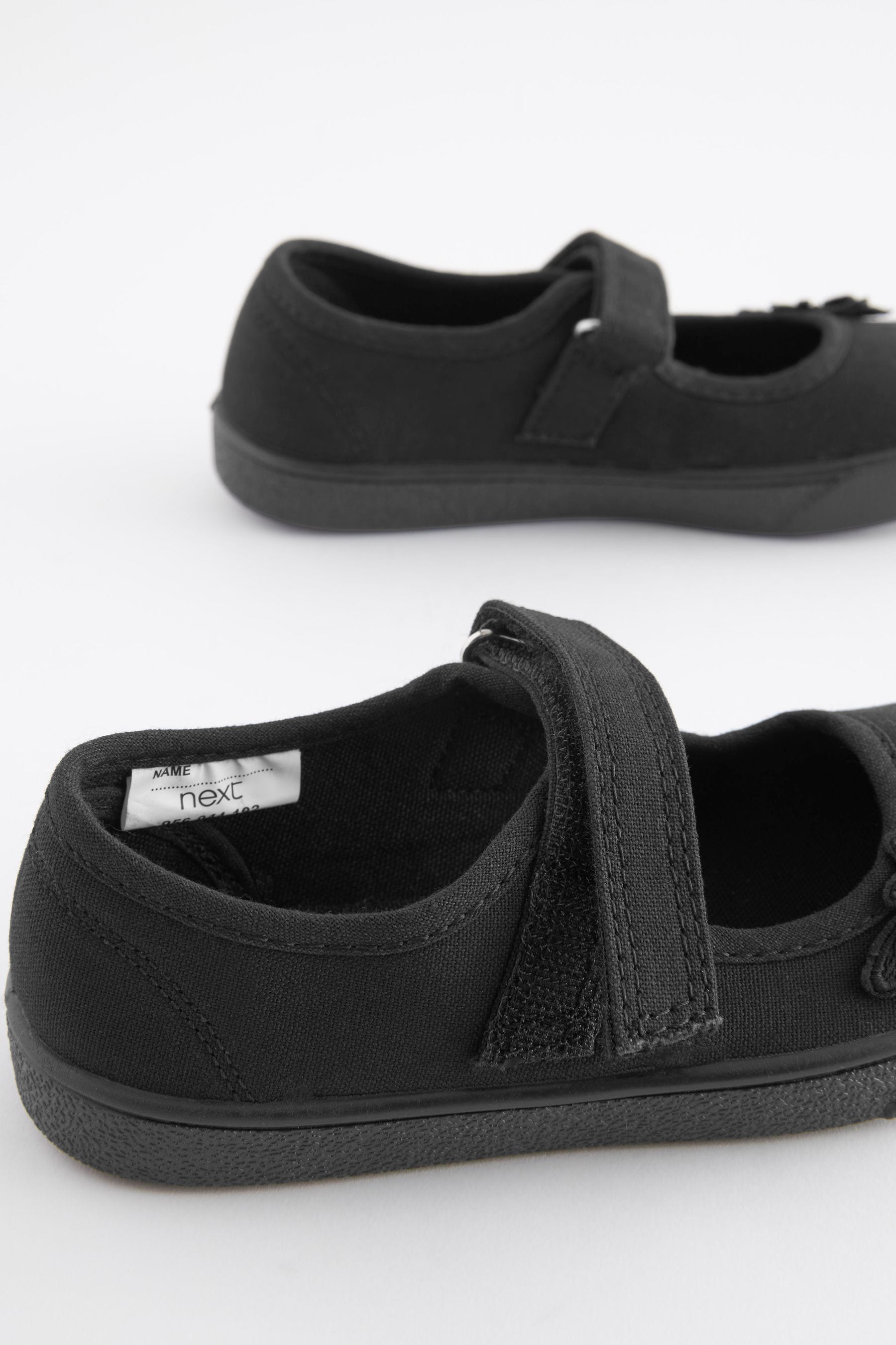 Black Standard Fit (F) Butterfly Embroidered School Plimsoll Shoes