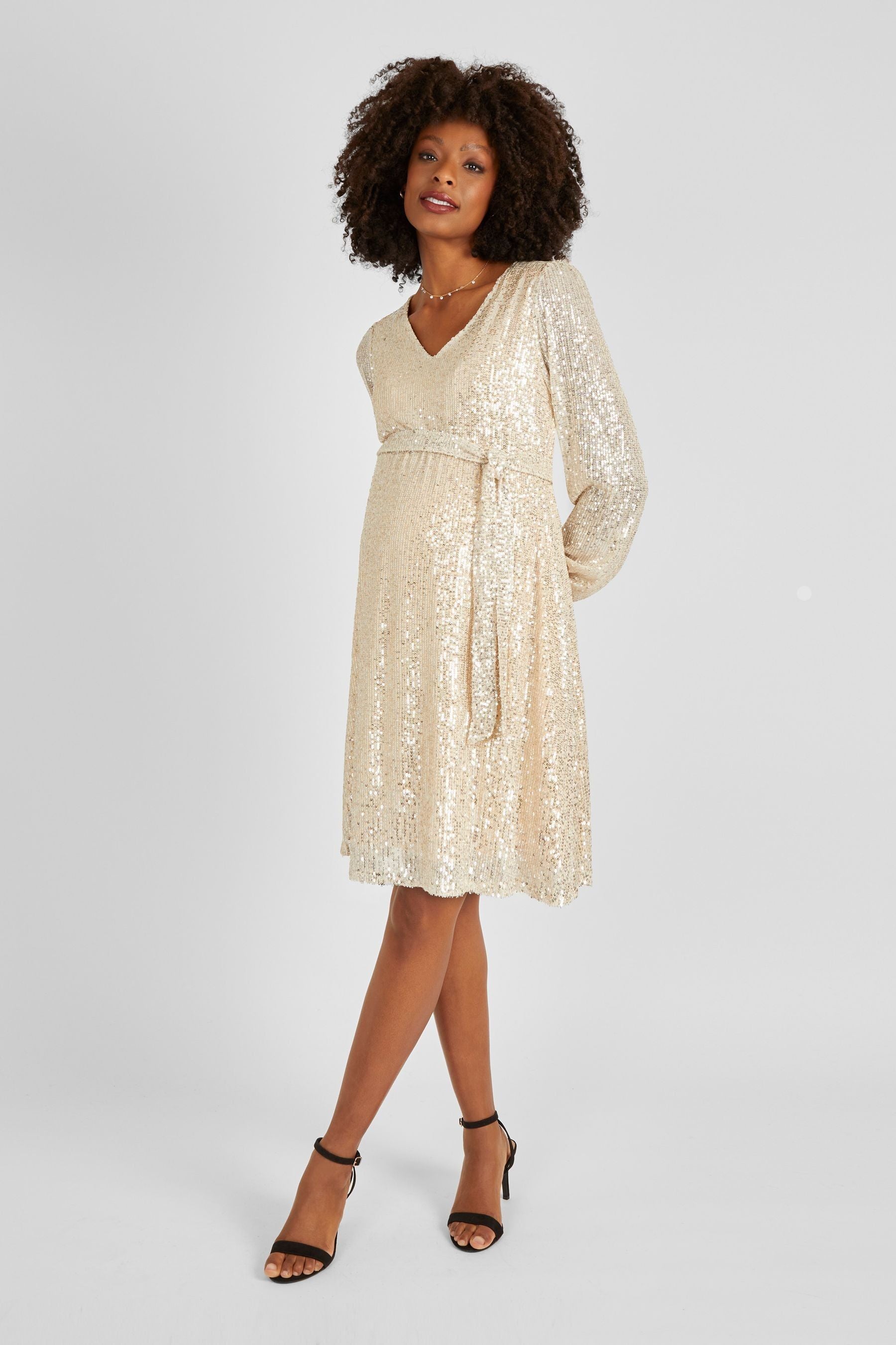 Champagne JoJo Maman Bébé Sequin Mini Maternity Dress