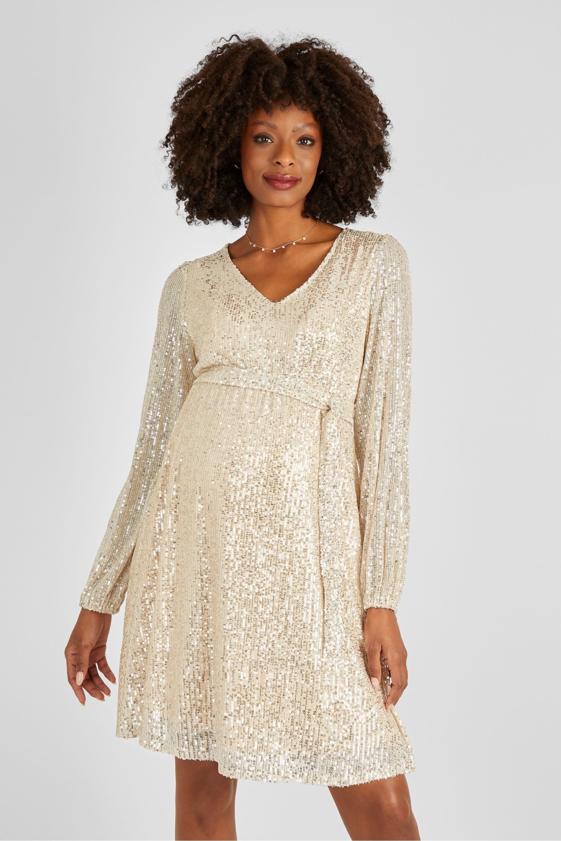 Champagne JoJo Maman Bébé Sequin Mini Maternity Dress