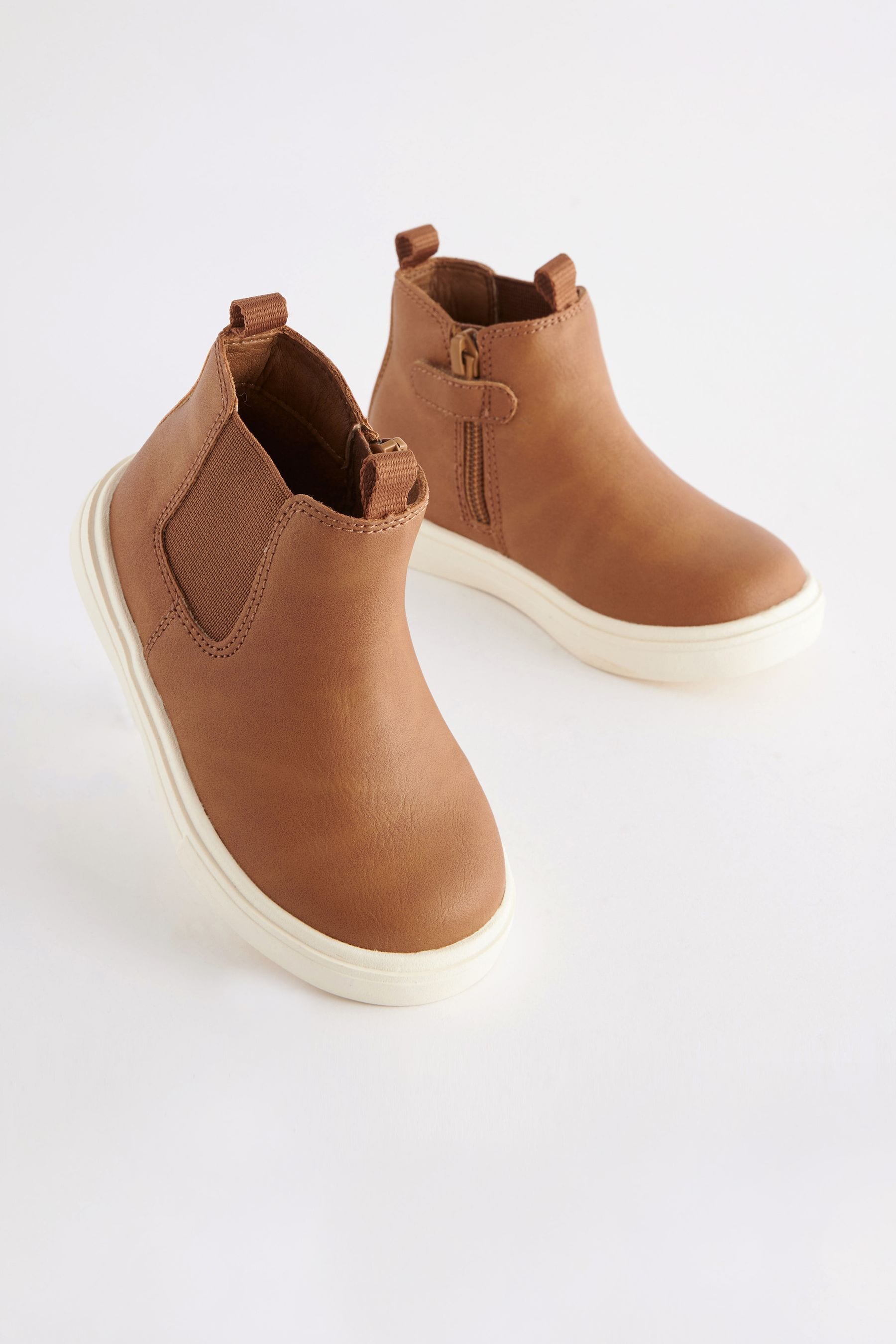 Tan Brown Wide Fit (G) Chelsea Boots with Zip Fastening