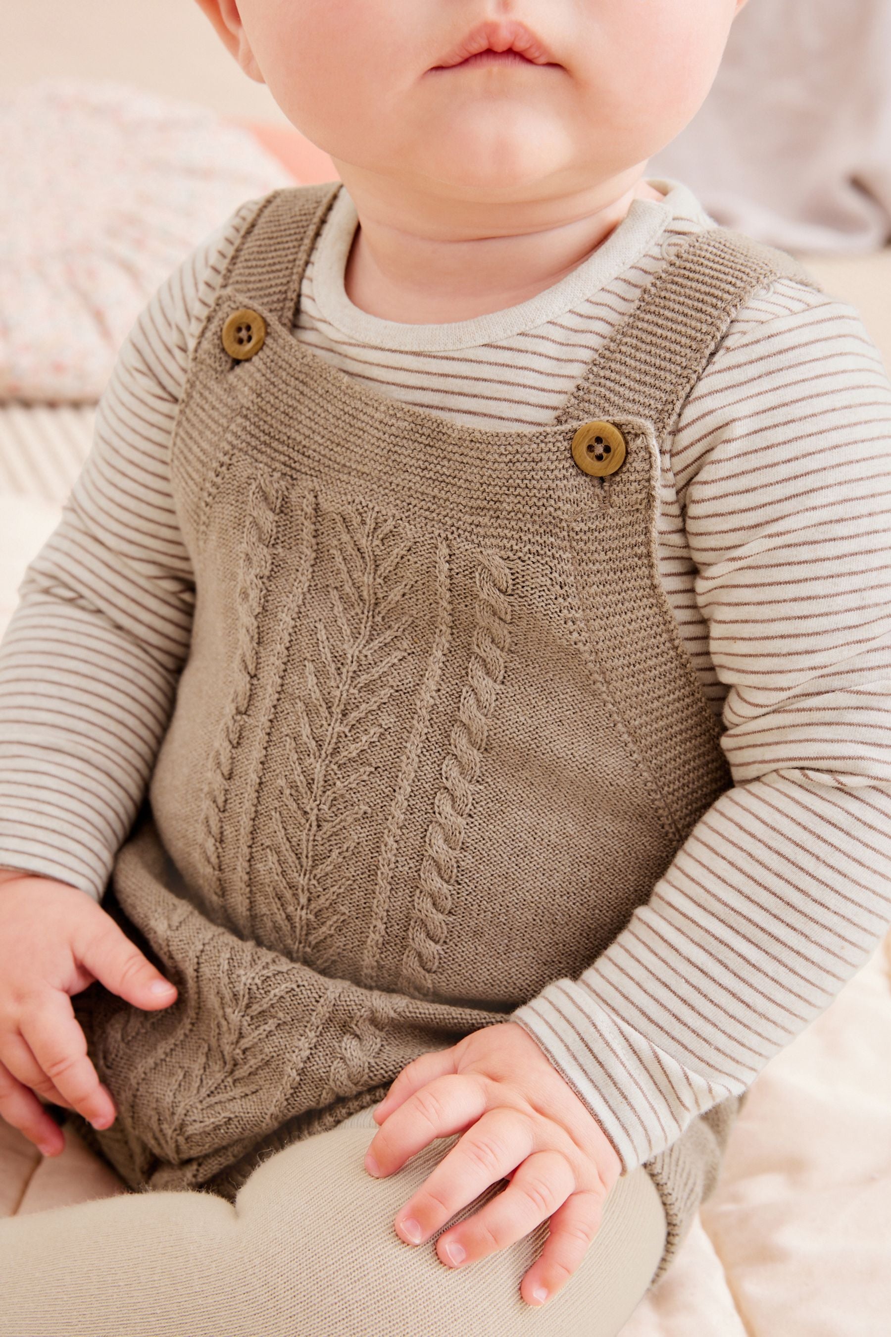 Brown Knitted Baby Romper, Top & Tights 3 Piece Set (0-18mths)