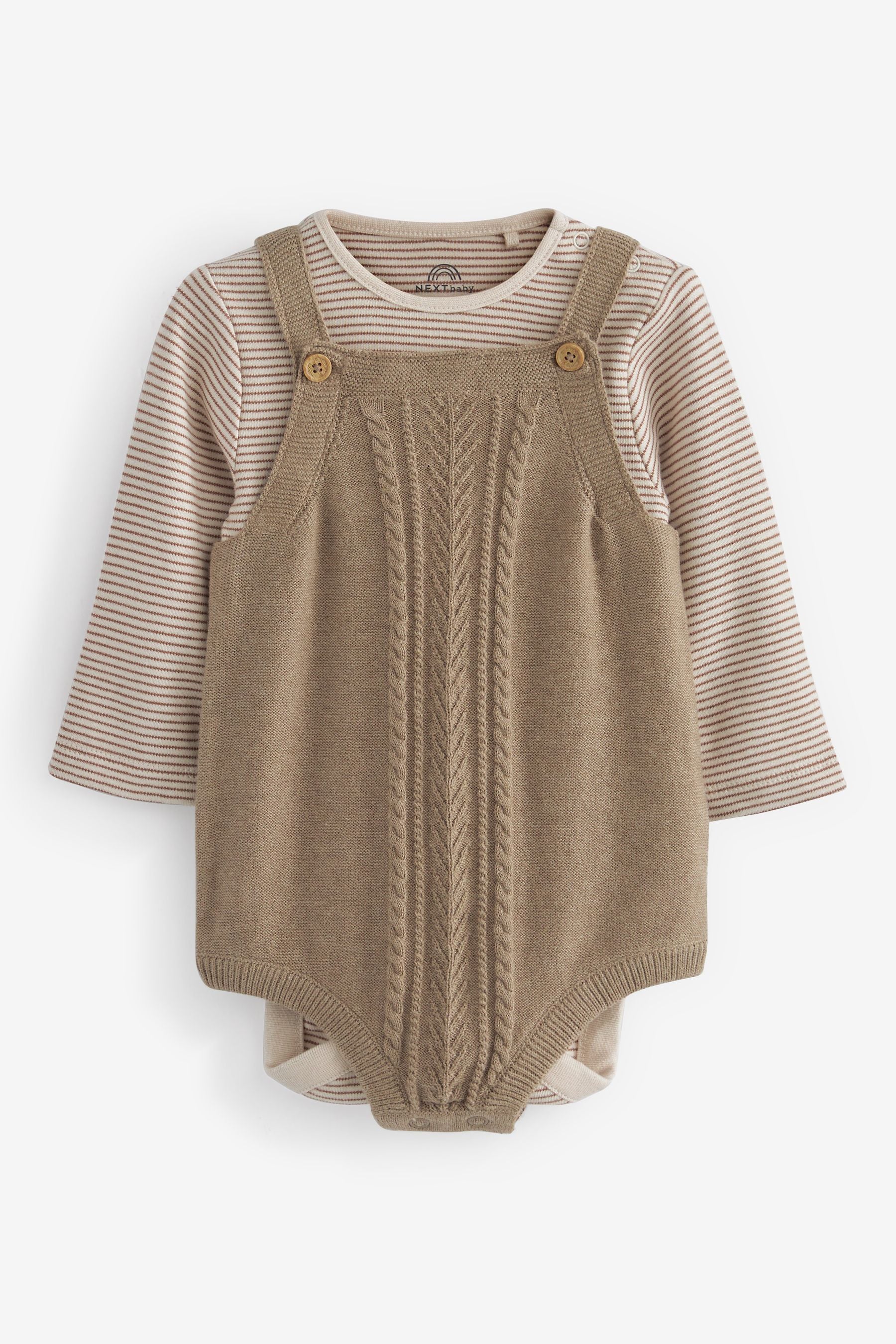 Brown Knitted Baby Romper, Top & Tights 3 Piece Set (0-18mths)