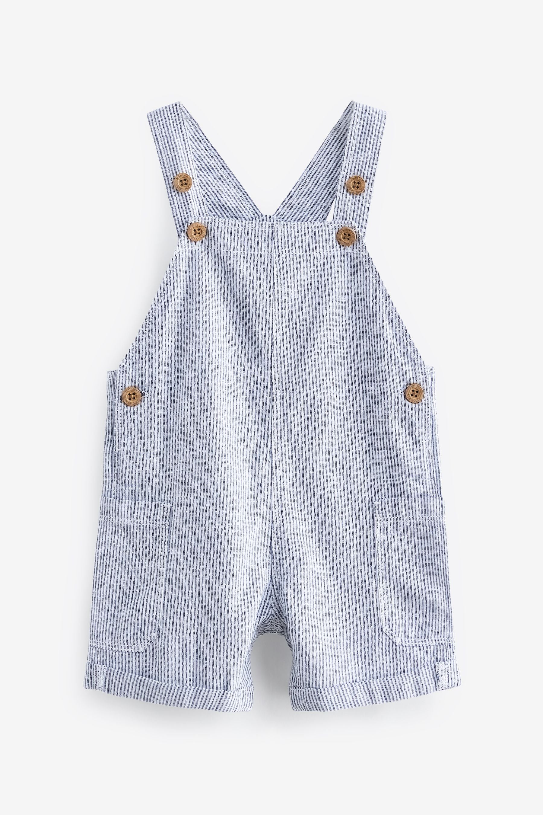 Blue/White Stripe Ticking Stripe Linen Blend Dungarees (3mths-7yrs)