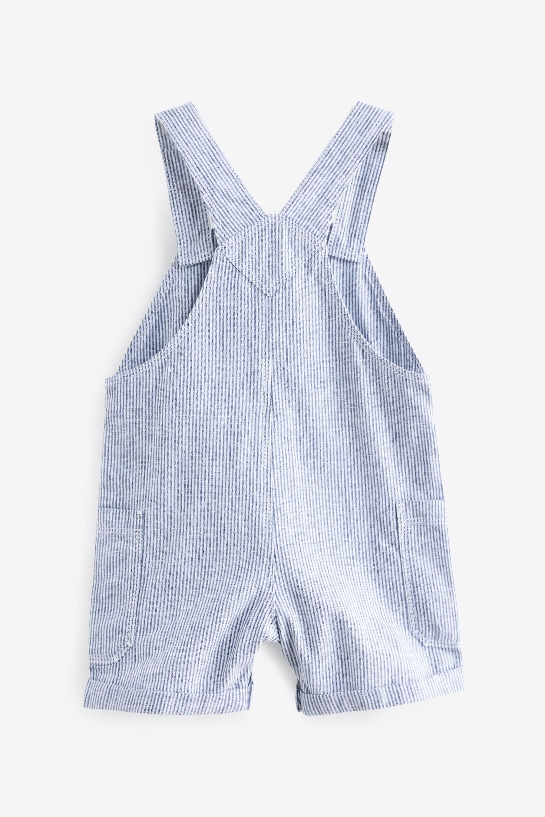 Blue/White Stripe Ticking Stripe Linen Blend Dungarees (3mths-7yrs)