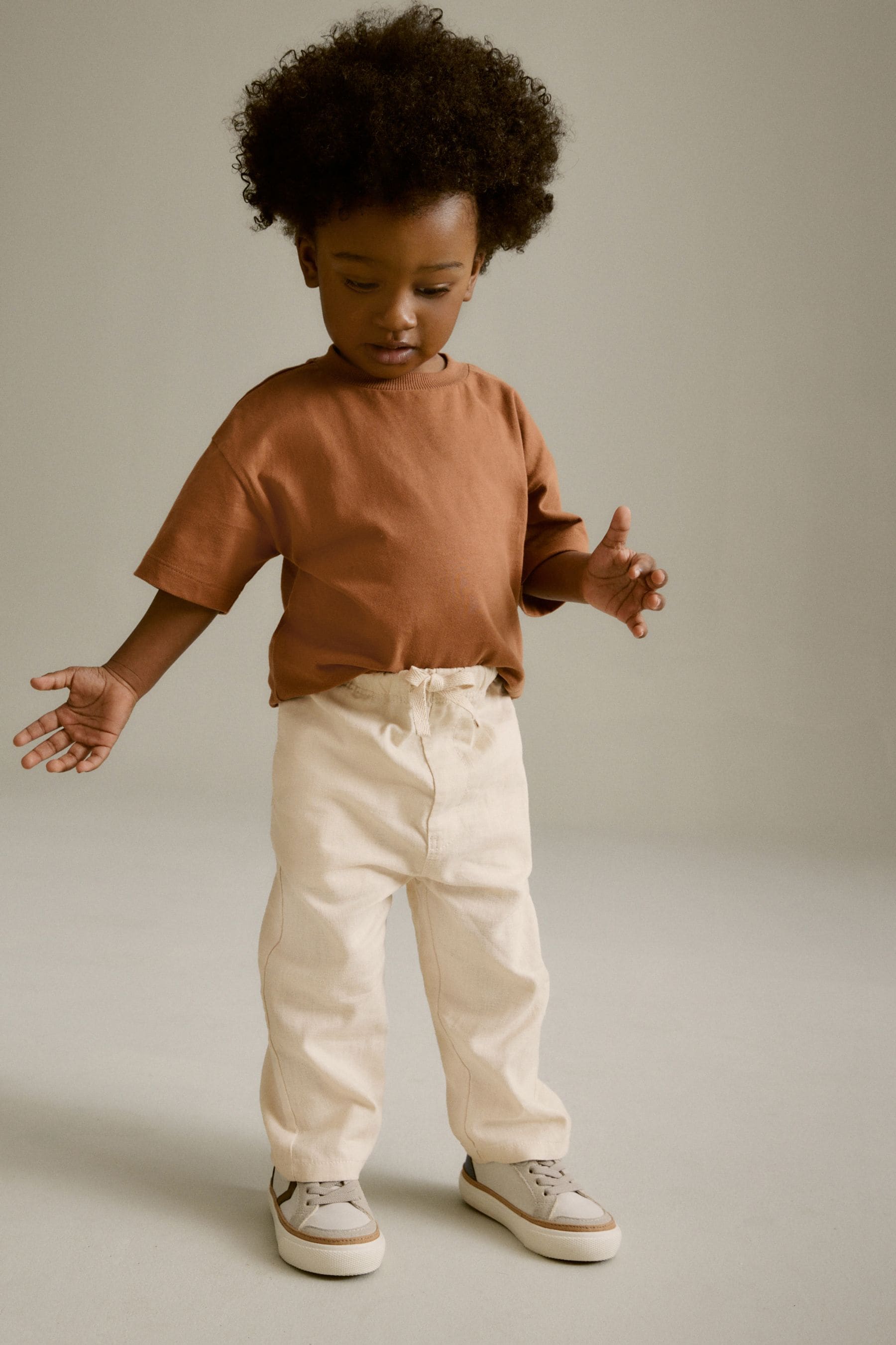 Ecru Cream Loose Fit Pull-On Linen Blend Trousers (3mths-7yrs)