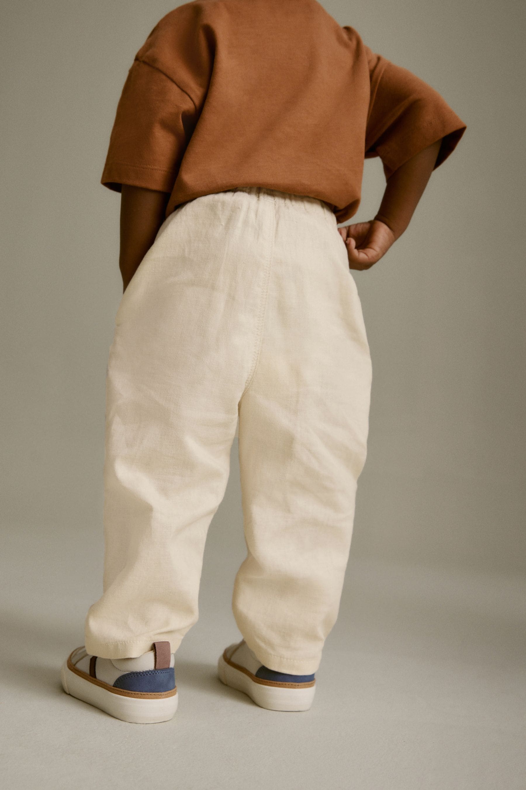 Ecru Cream Loose Fit Pull-On Linen Blend Trousers (3mths-7yrs)