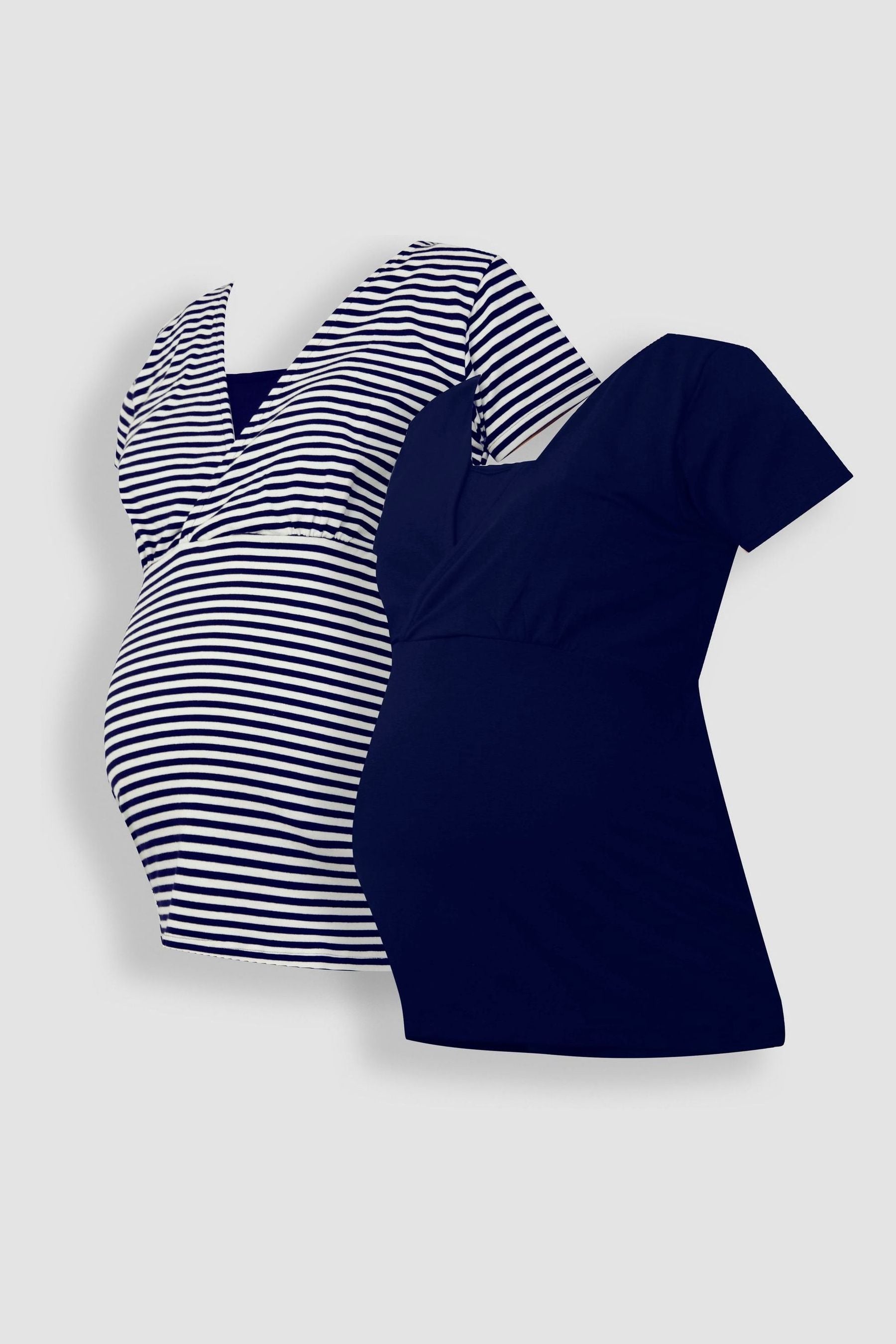 JoJo Maman Bébé Blue White Stripe & Navy Blue 2-Pack Maternity & Nursing T-Shirts