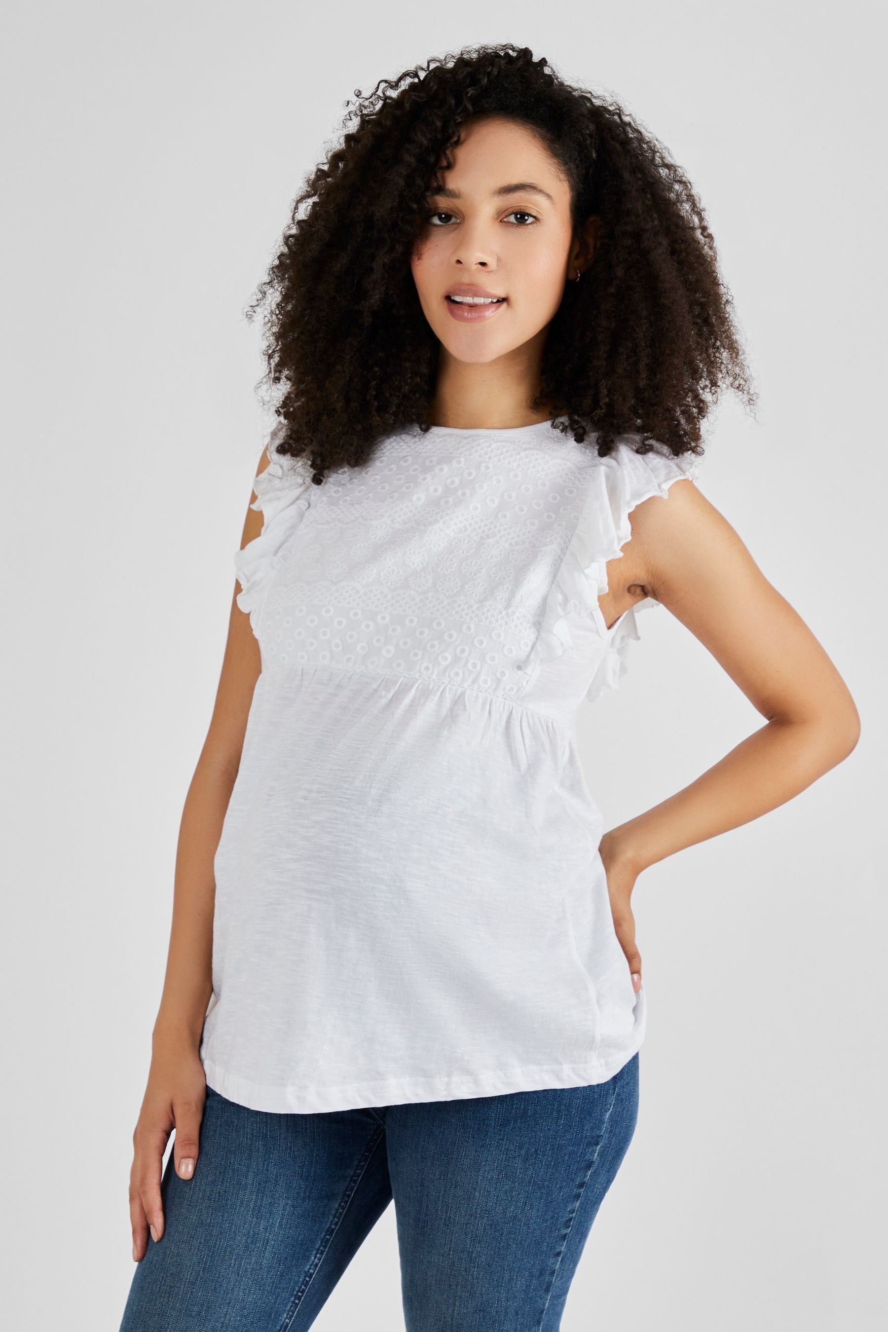 White JoJo Maman Bébé Broderie Anglaise Maternity Top