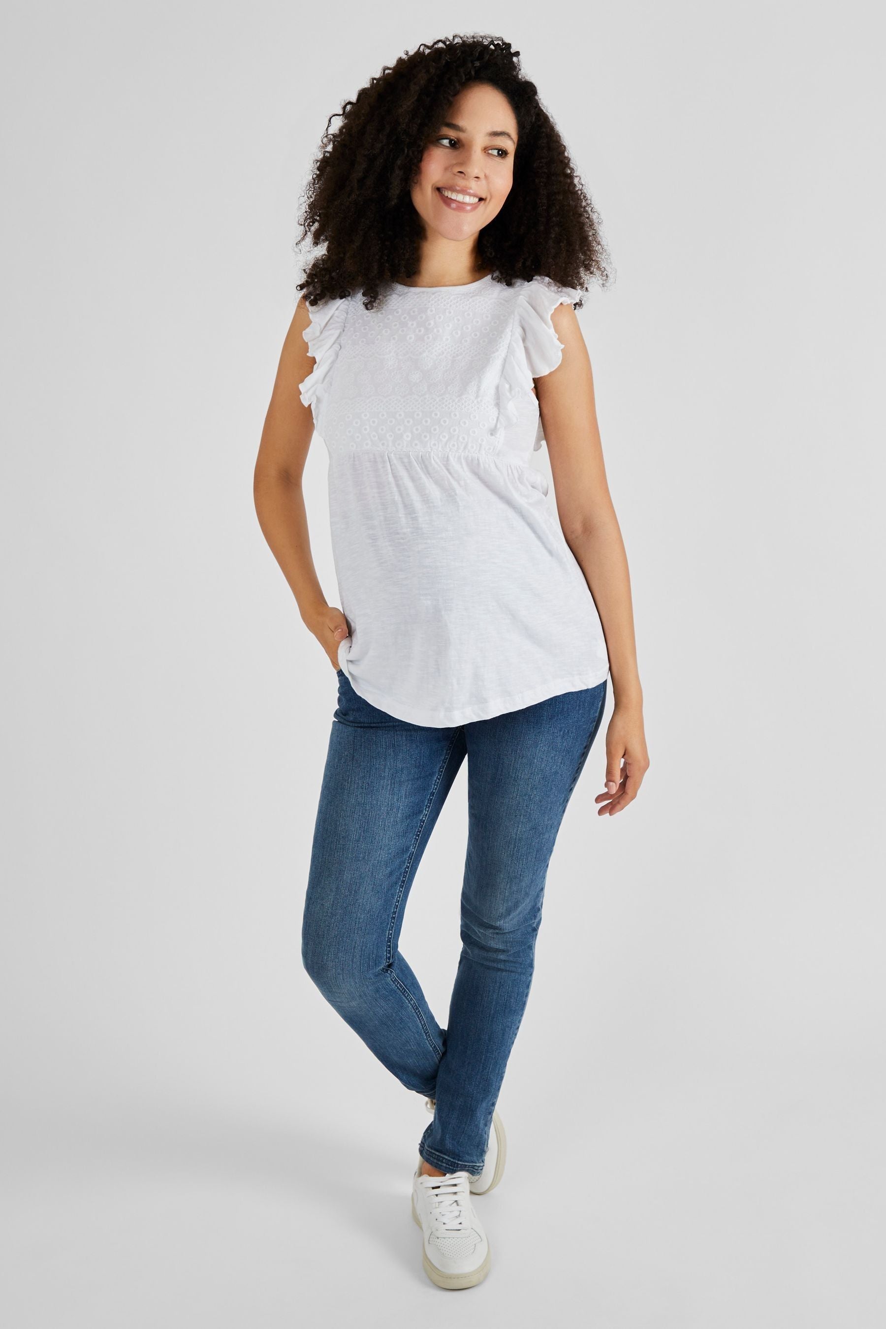 White JoJo Maman Bébé Broderie Anglaise Maternity Top