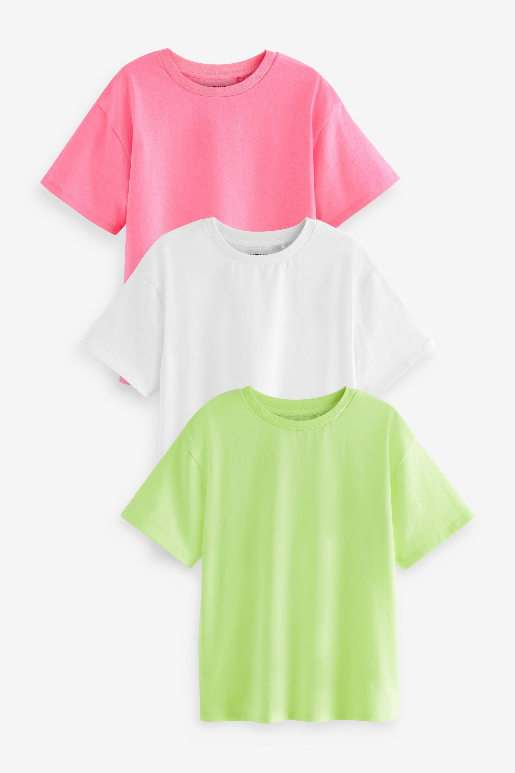 Fluro Pink/Yellow/White Oversized 100% Cotton T-Shirts 3 Pack (3-16yrs)