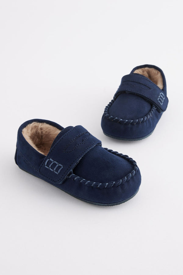 Navy Mocassin Warm Lined Slippers