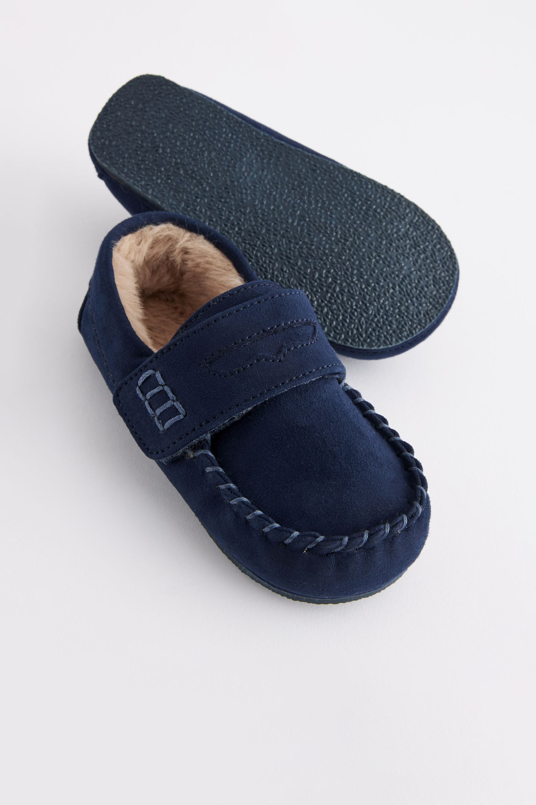 Navy Mocassin Warm Lined Slippers