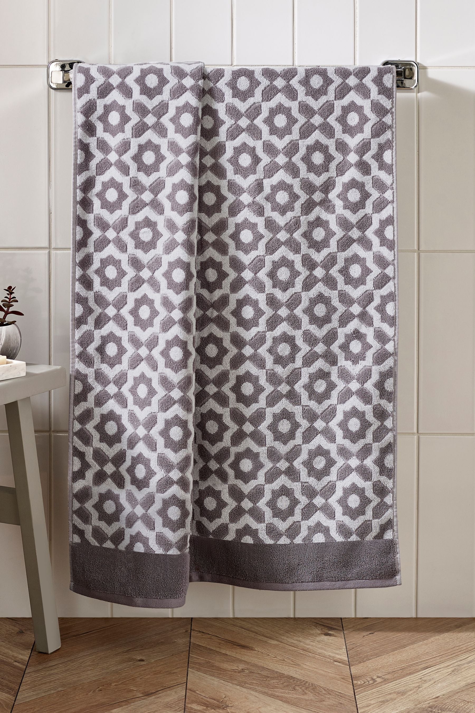 Grey Tile Geo Towel 100% Cotton