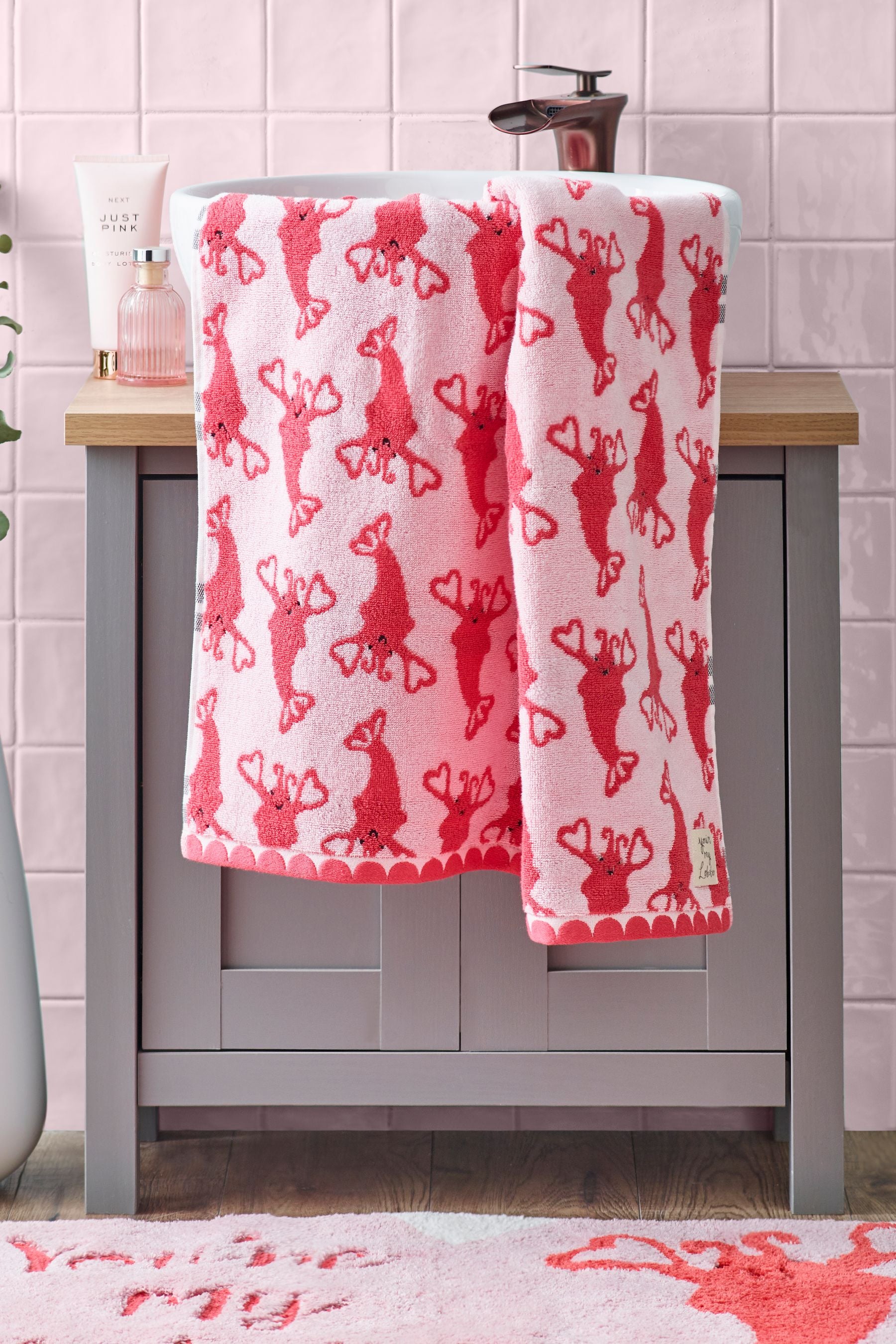 Pink Lobster Towel 100% Cotton