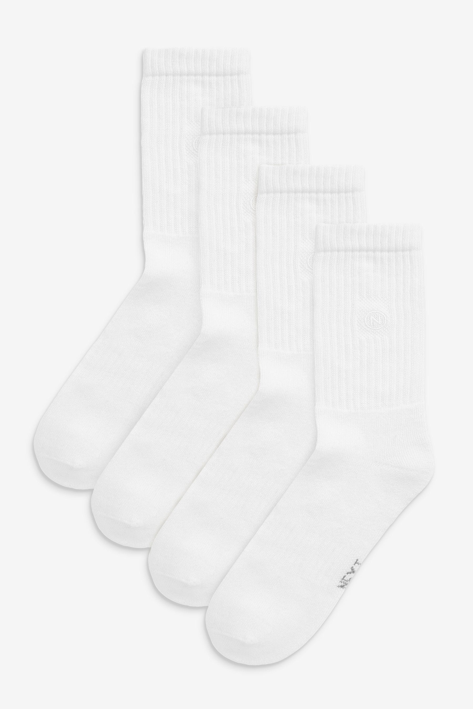 White 4 Pack Cushioned Sole Sports Socks