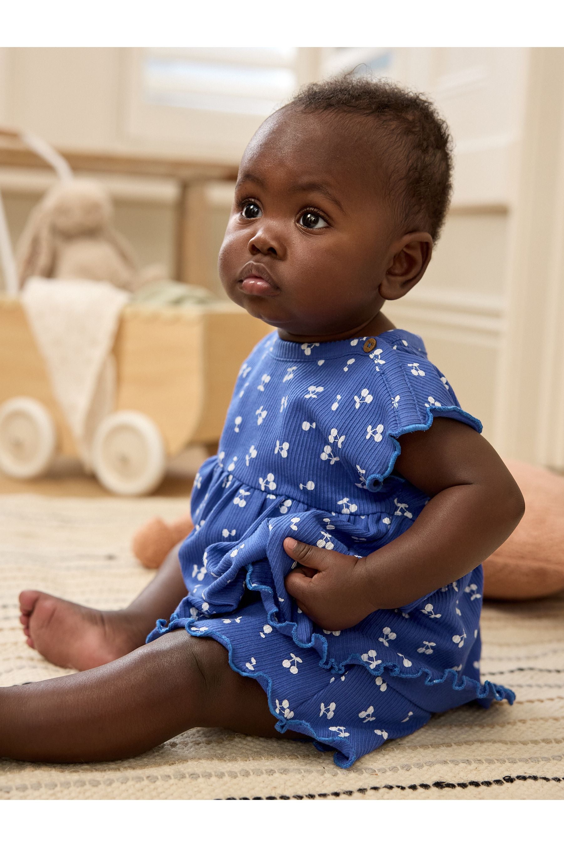 Blue Cherry Baby Peplum Rib Top and Shorts 2 Piece Set