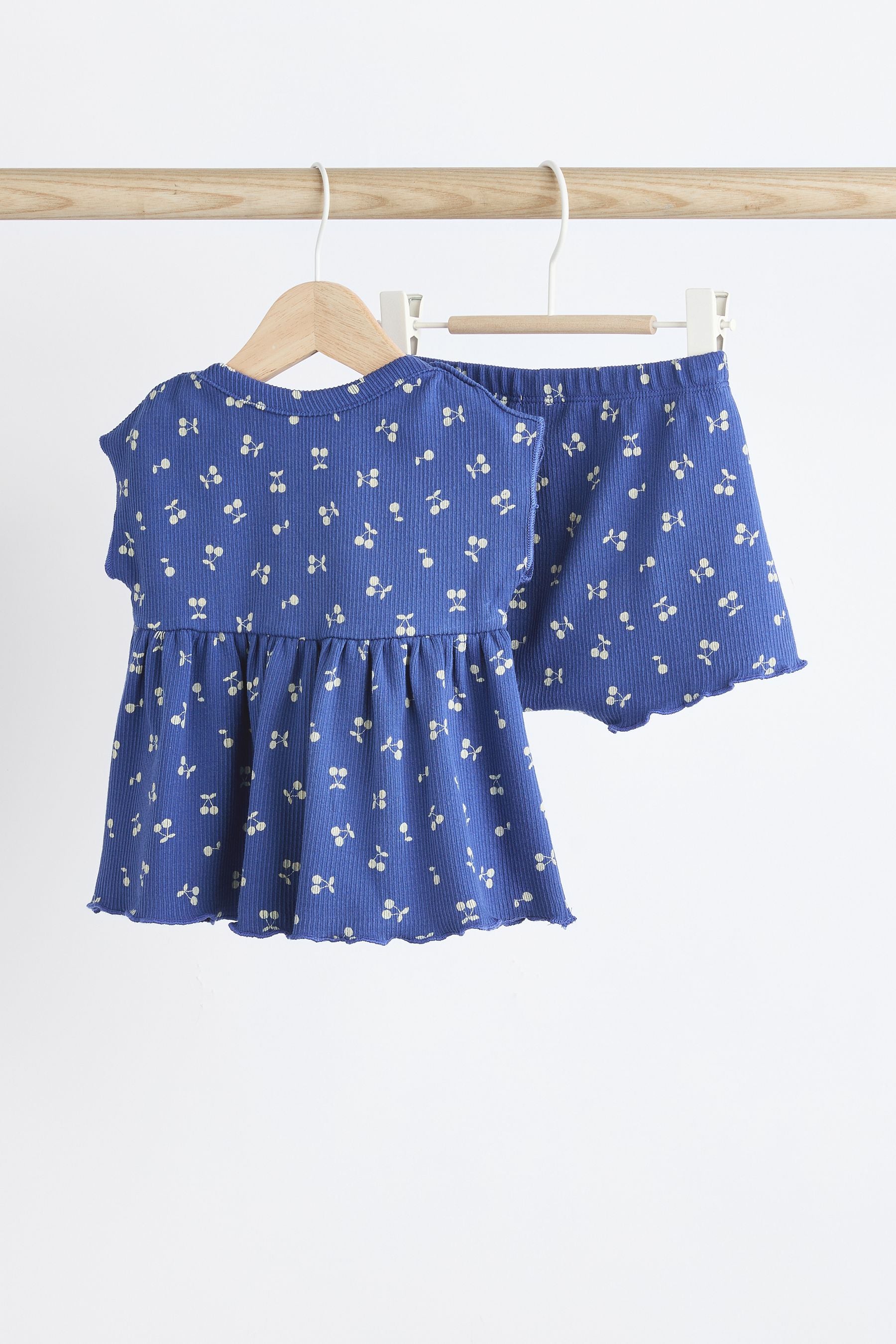 Blue Cherry Baby Peplum Rib Top and Shorts 2 Piece Set