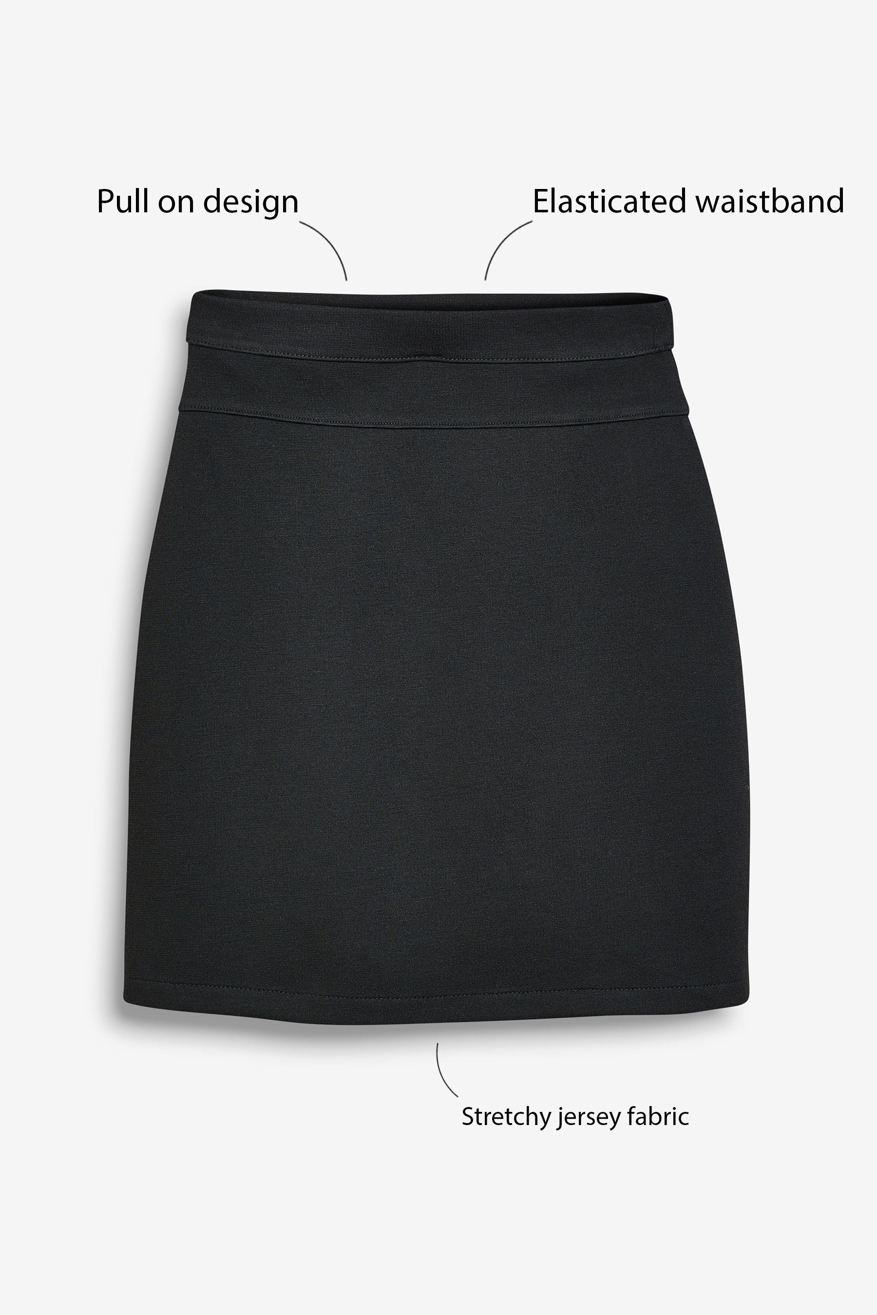 Black Jersey Stretch Pull-On School Pencil Skirt (3-18yrs)