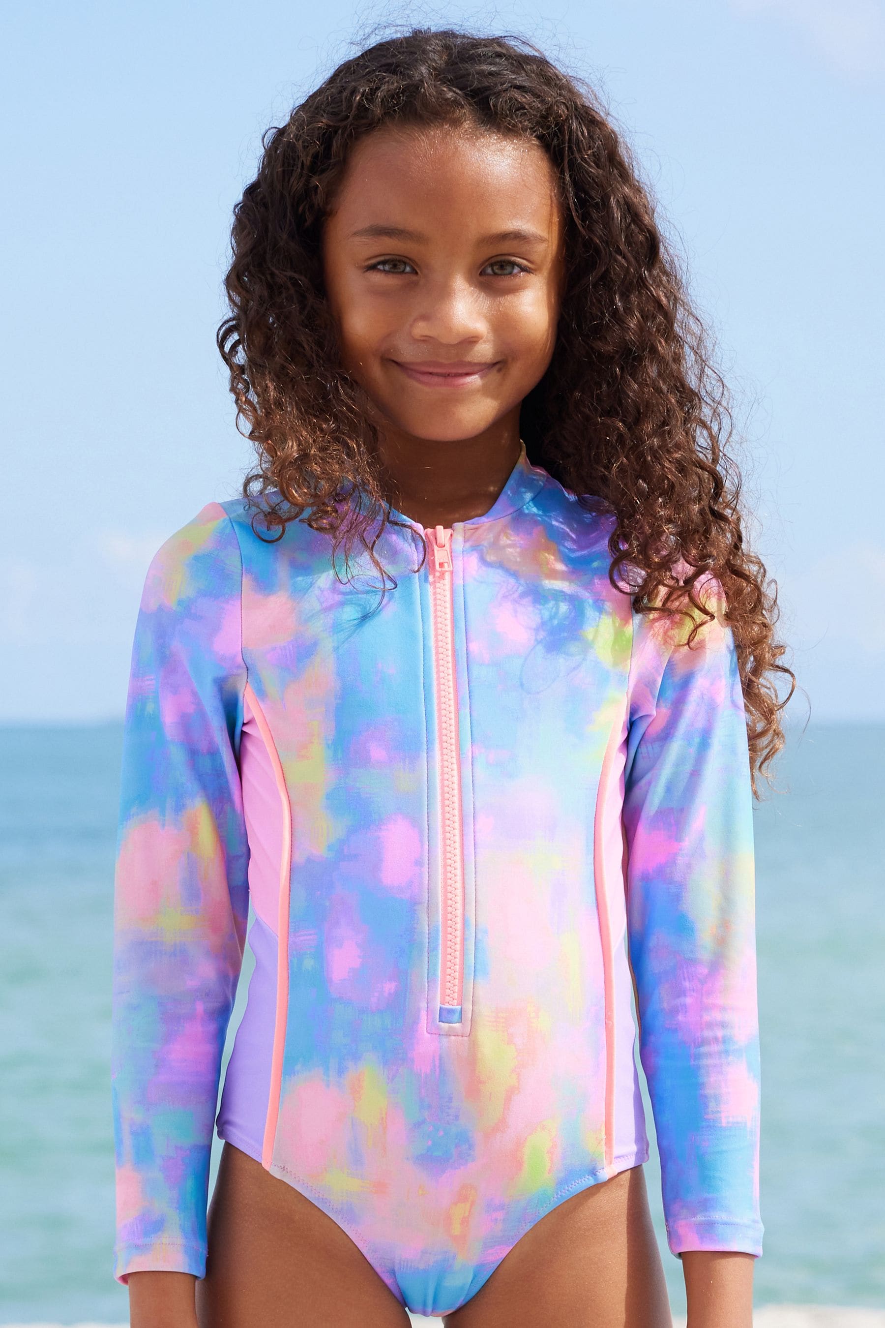 Pink/Lilac Marble Long Sleeved Swimsuit (3-16yrs)