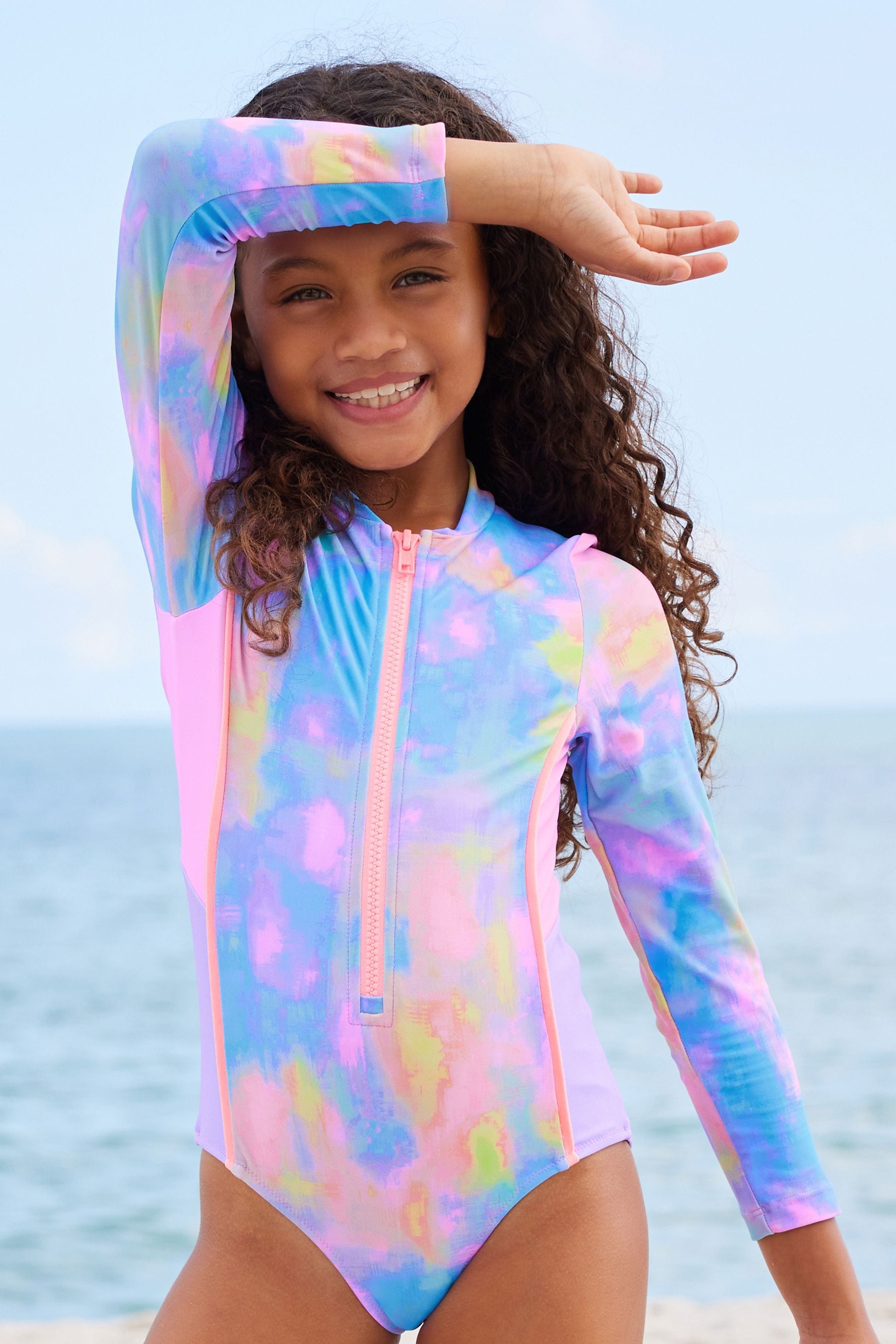 Pink/Lilac Marble Long Sleeved Swimsuit (3-16yrs)