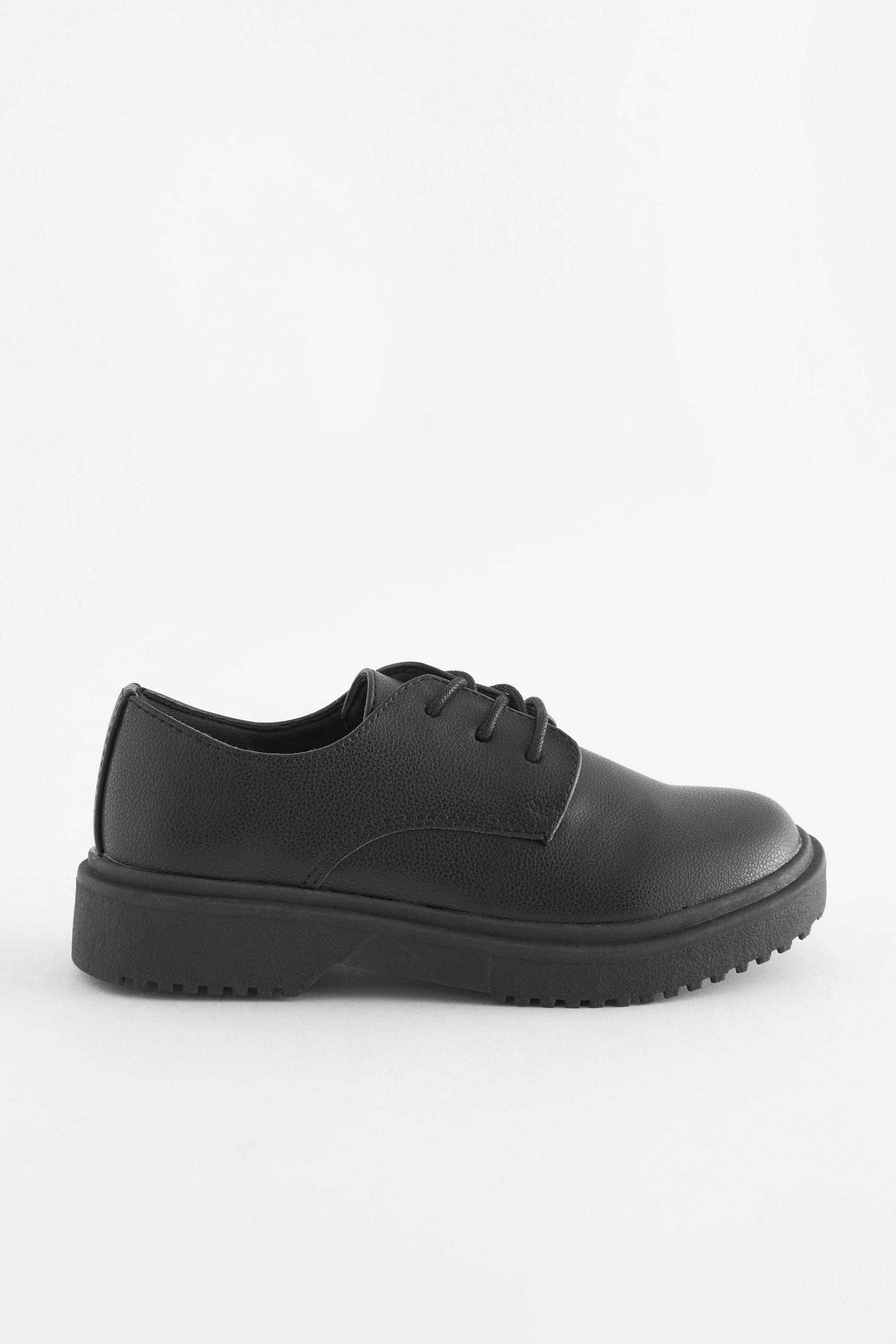 Black Matt Narrow Fit (E) School Chunky Lace-Up Shoes