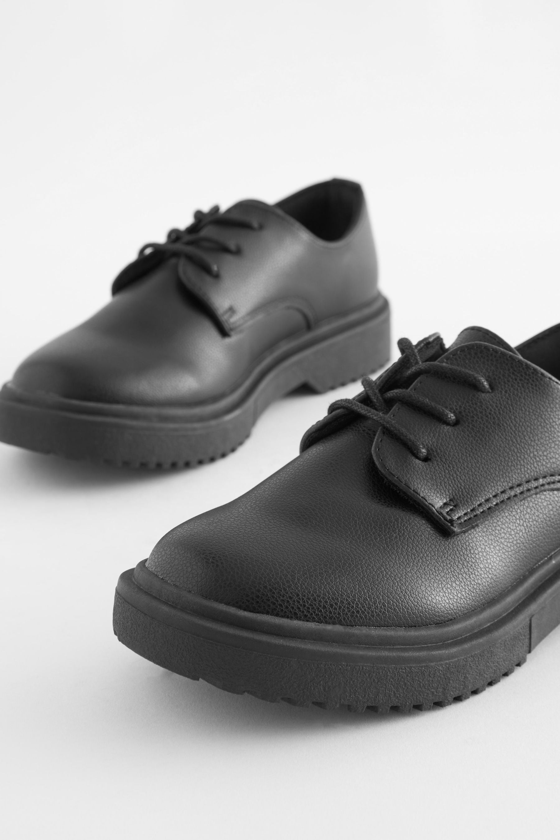 Black Matt Narrow Fit (E) School Chunky Lace-Up Shoes