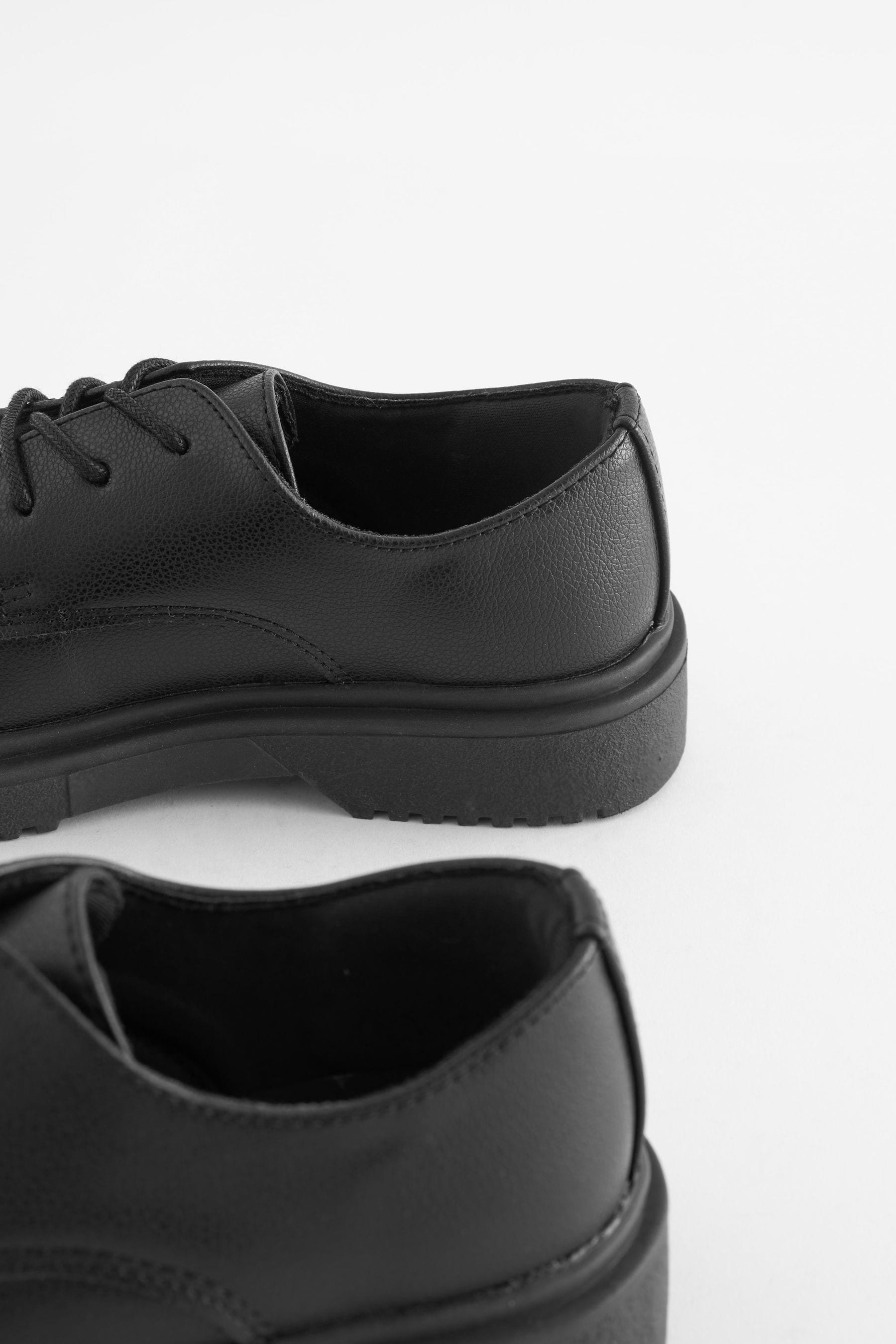 Black Matt Narrow Fit (E) School Chunky Lace-Up Shoes