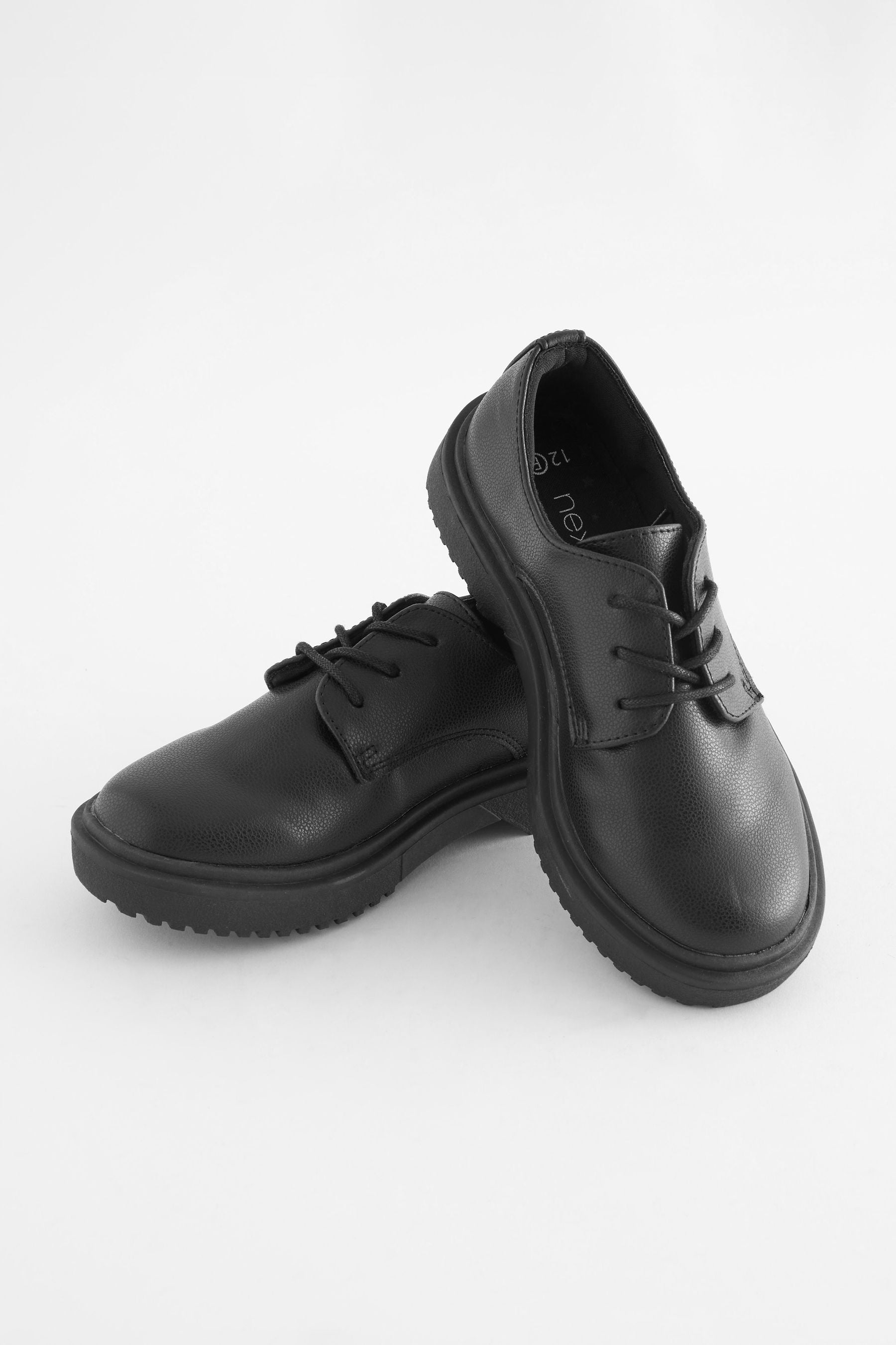 Black Matt Narrow Fit (E) School Chunky Lace-Up Shoes