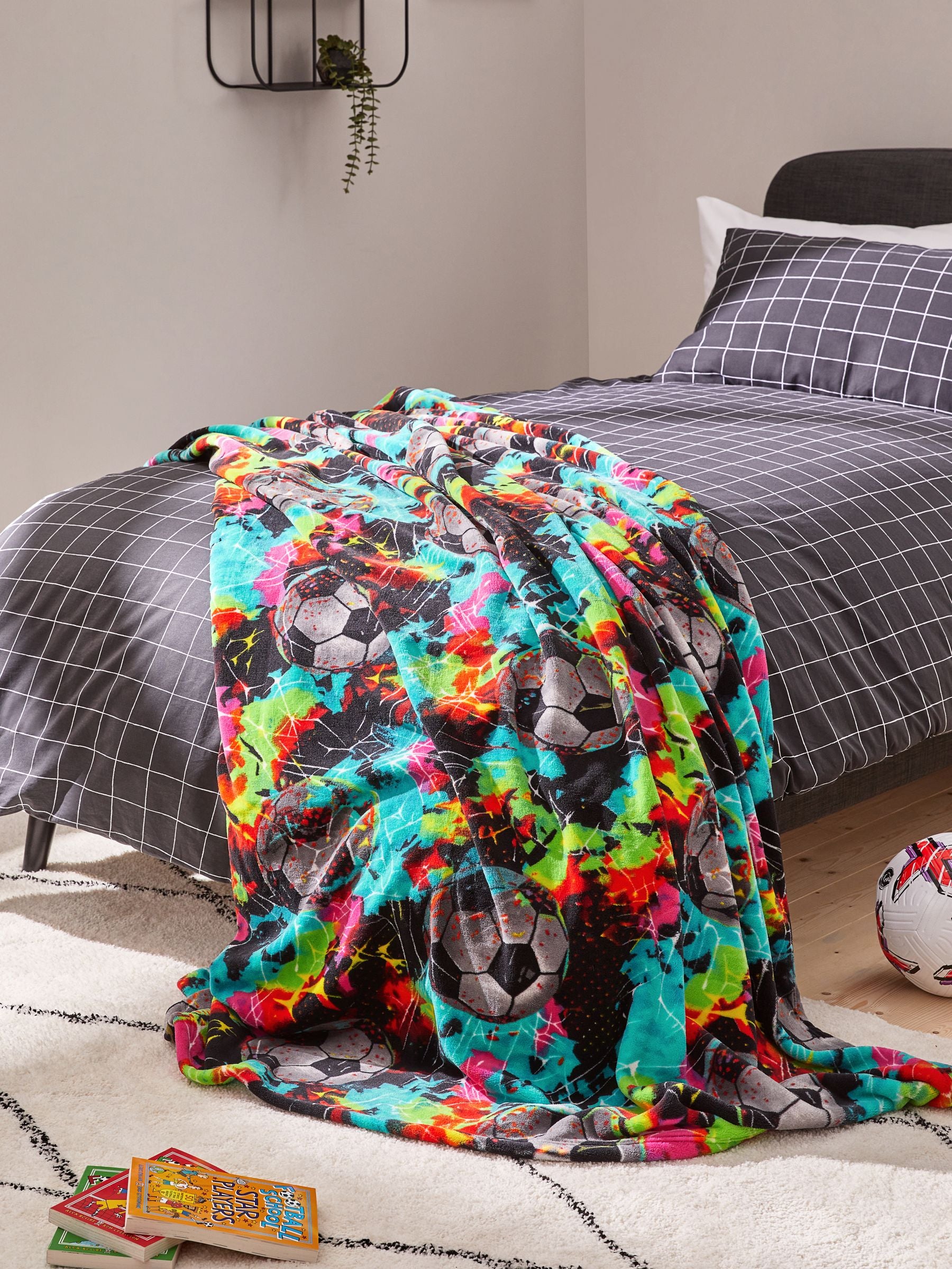 Multi Bright Football Super Soft Fleece Throw Blanket