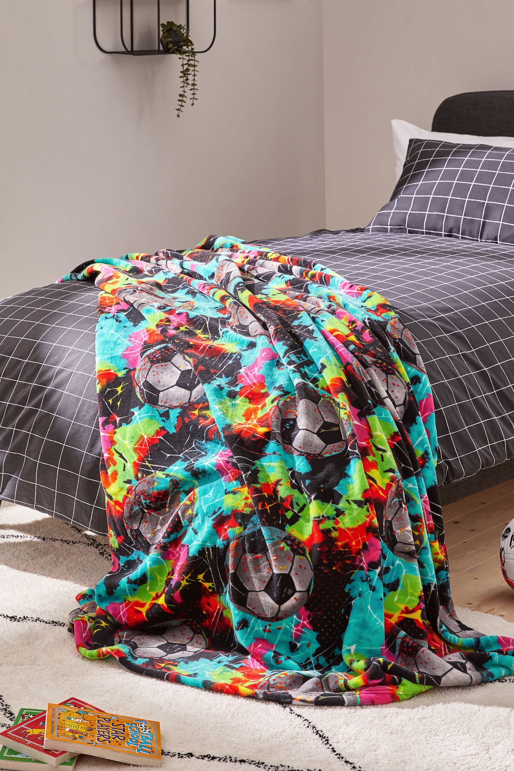 Multi Bright Football Super Soft Fleece Throw Blanket