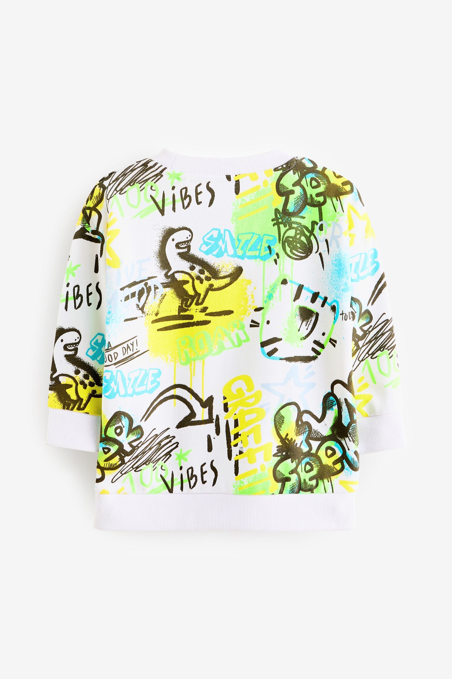 White/Blue All Over Print Graffiti Crew Neck Sweatshirt (3mths-7yrs)