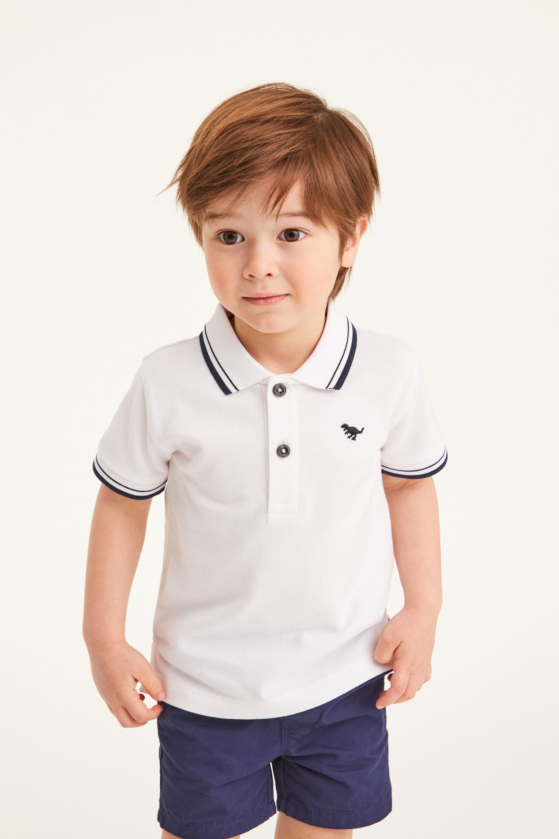 White Tipped 100% Cotton Short Sleeve Polo Shirt (3mths-7yrs)