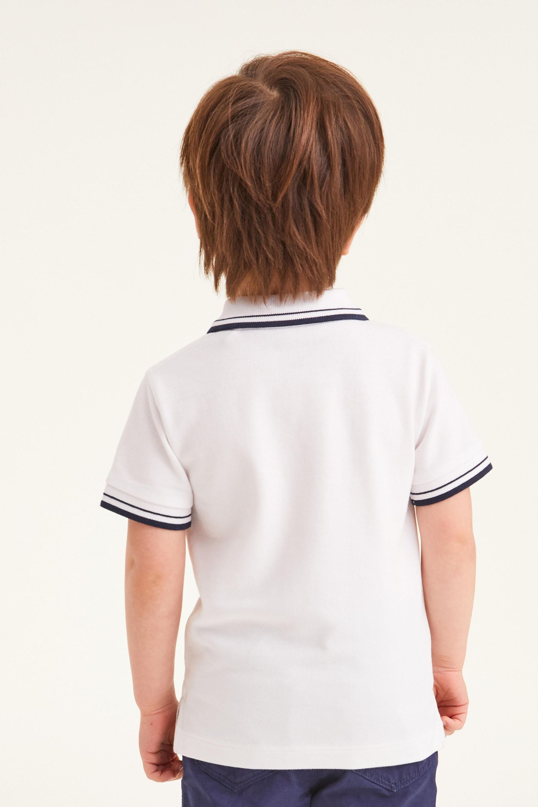 White Tipped 100% Cotton Short Sleeve Polo Shirt (3mths-7yrs)