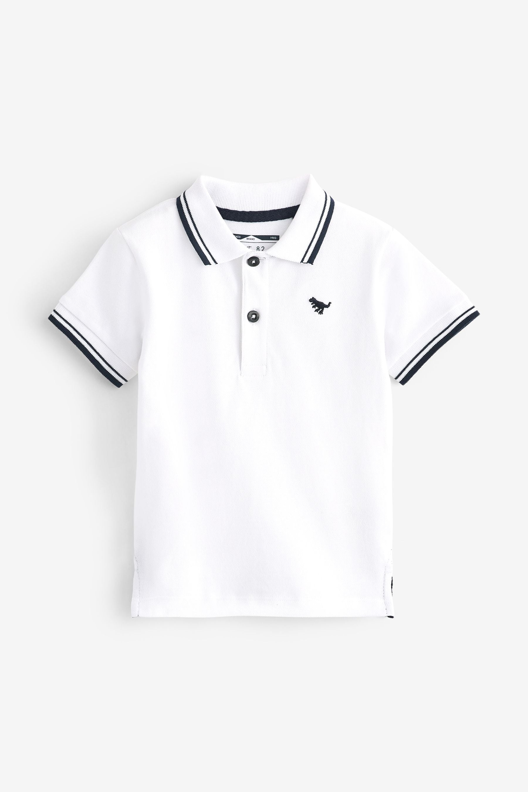 White Tipped 100% Cotton Short Sleeve Polo Shirt (3mths-7yrs)