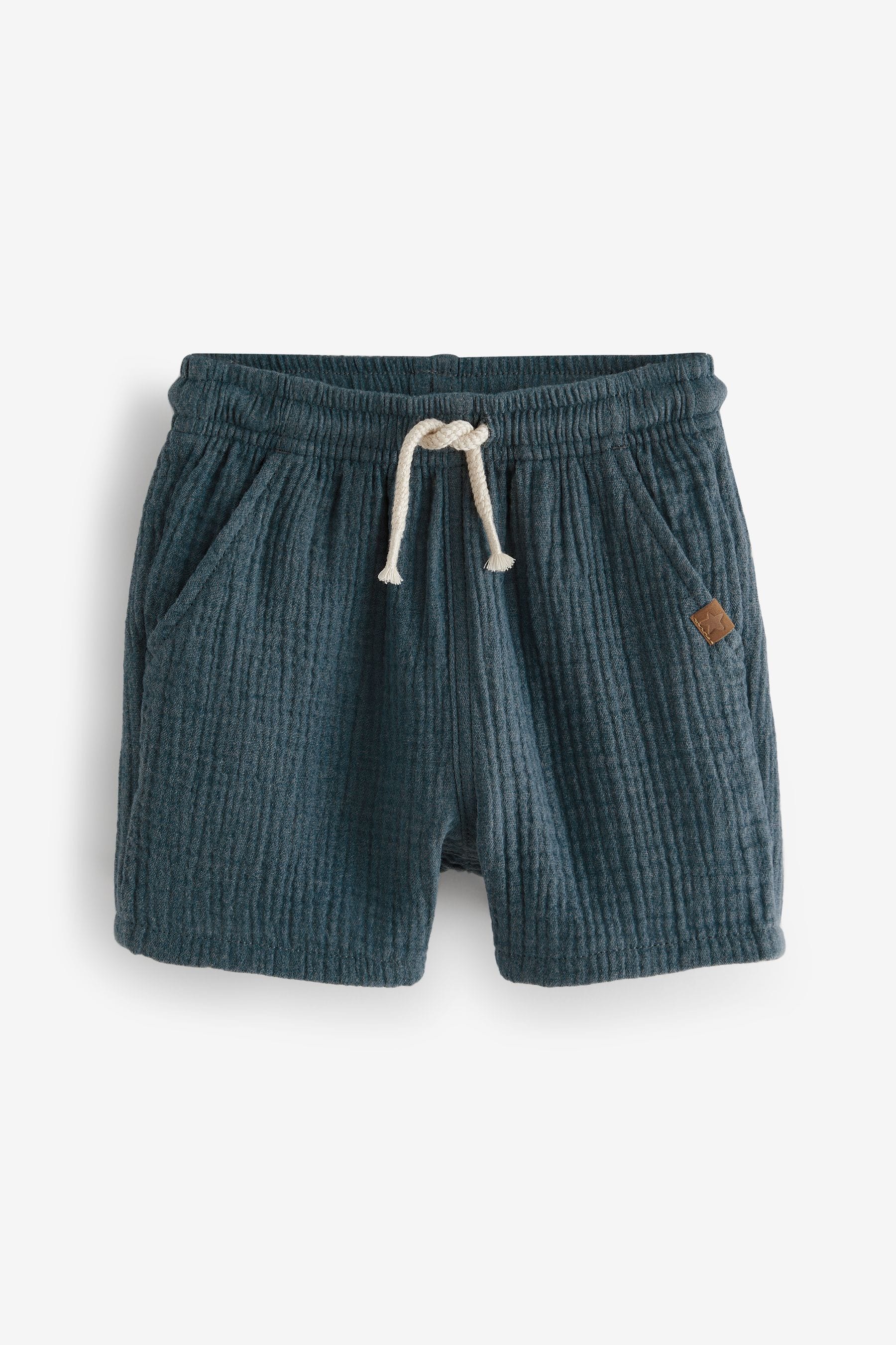 Navy Soft Textured Cotton Shorts (3mths-7yrs)