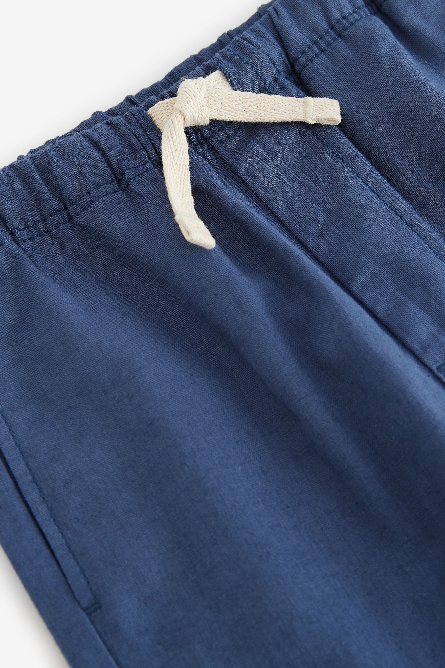 Navy Blue Loose Fit Pull-On Linen Blend Trousers (3mths-7yrs)