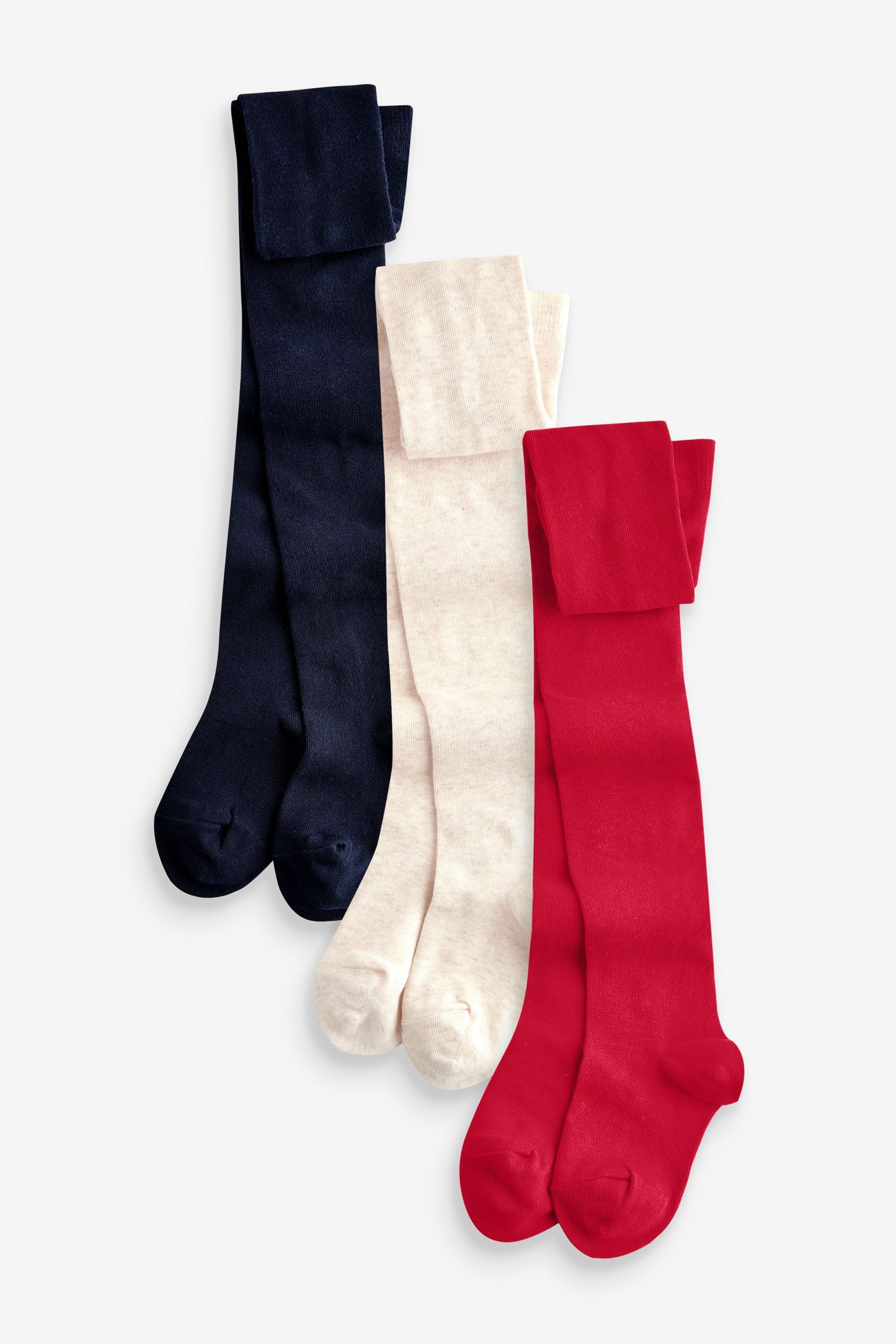 Red Navy Blue and Cream Cotton Rich Tights 3 Pack