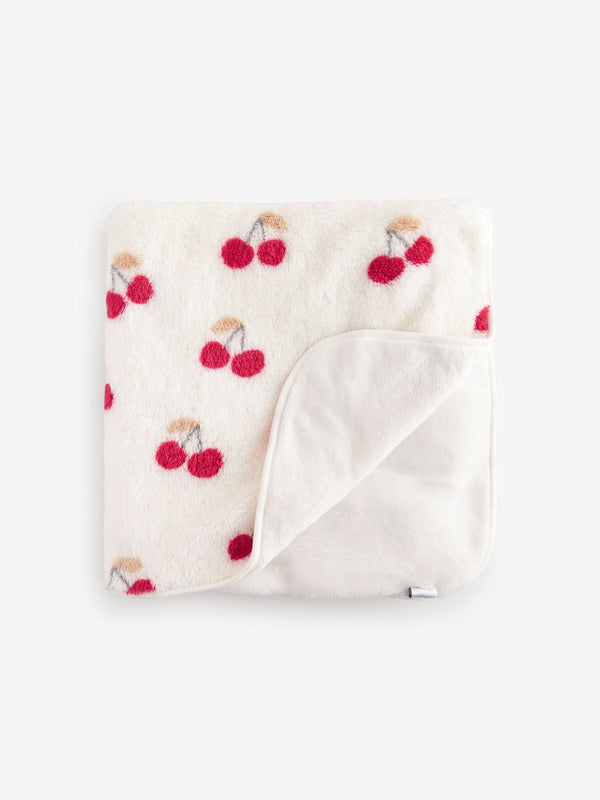 Cream Cherry Fleece Baby Blanket