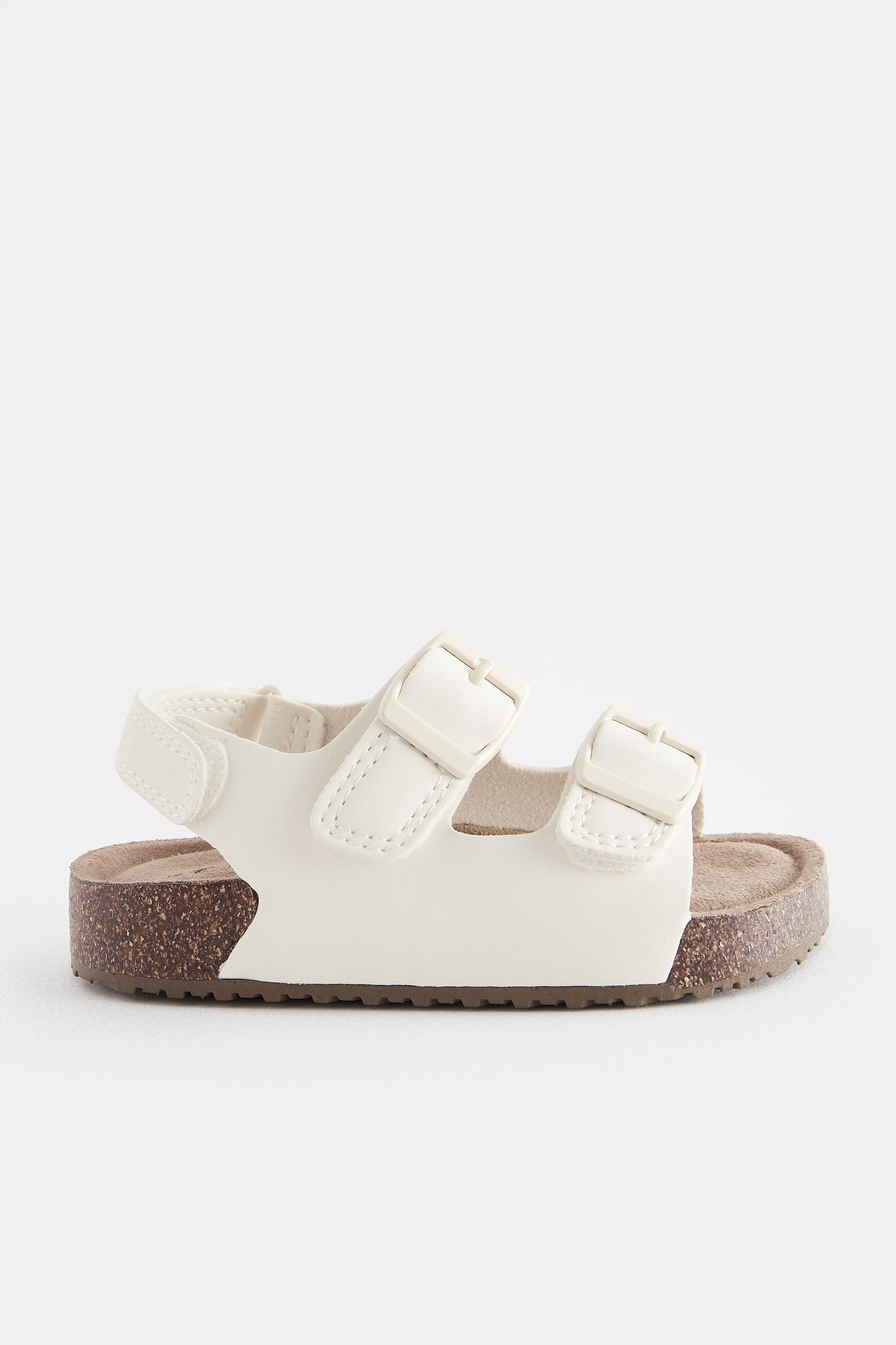 Cream Wide Fit (G) Double Buckle Cushioned Footbed Sandals