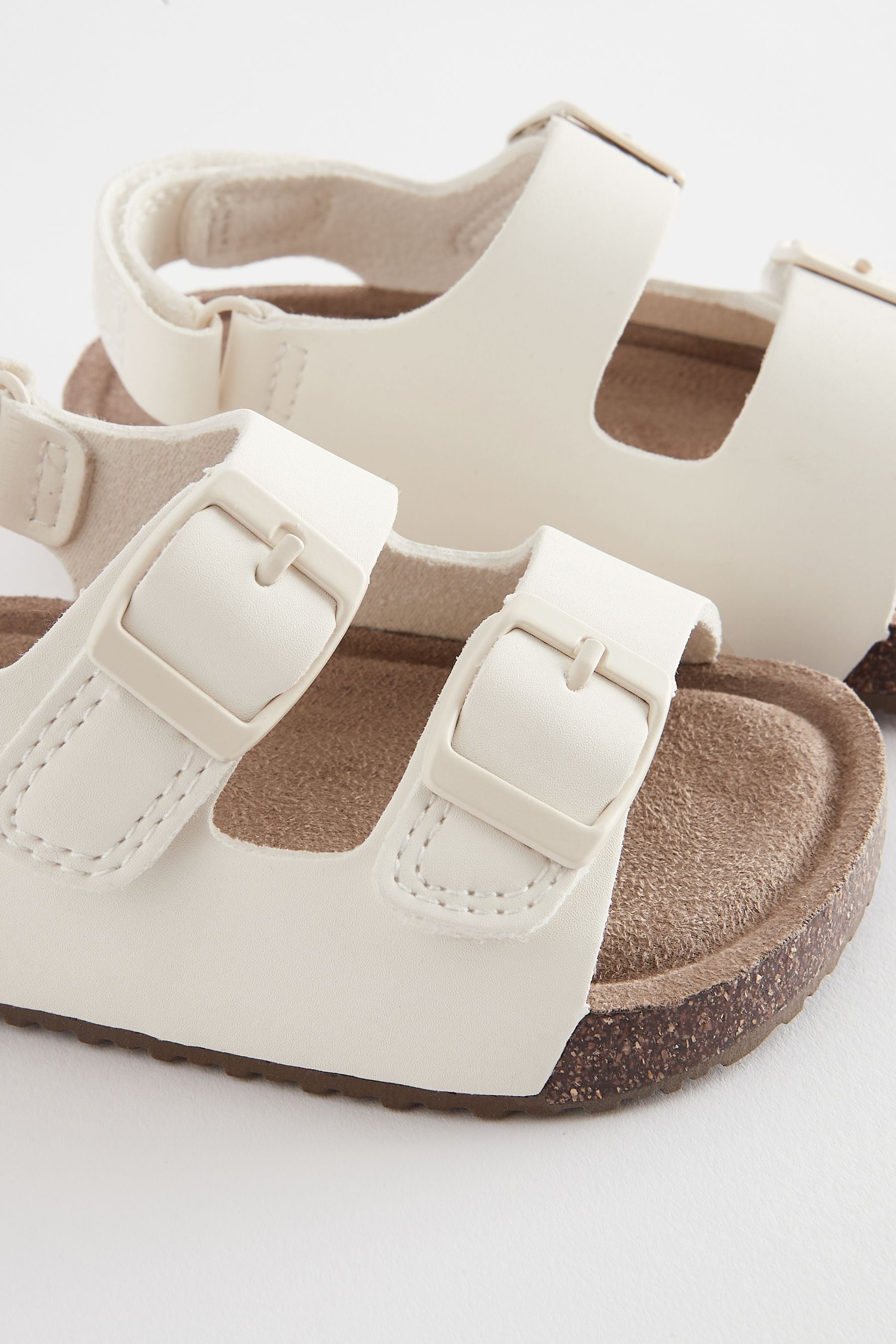 Cream Wide Fit (G) Double Buckle Cushioned Footbed Sandals