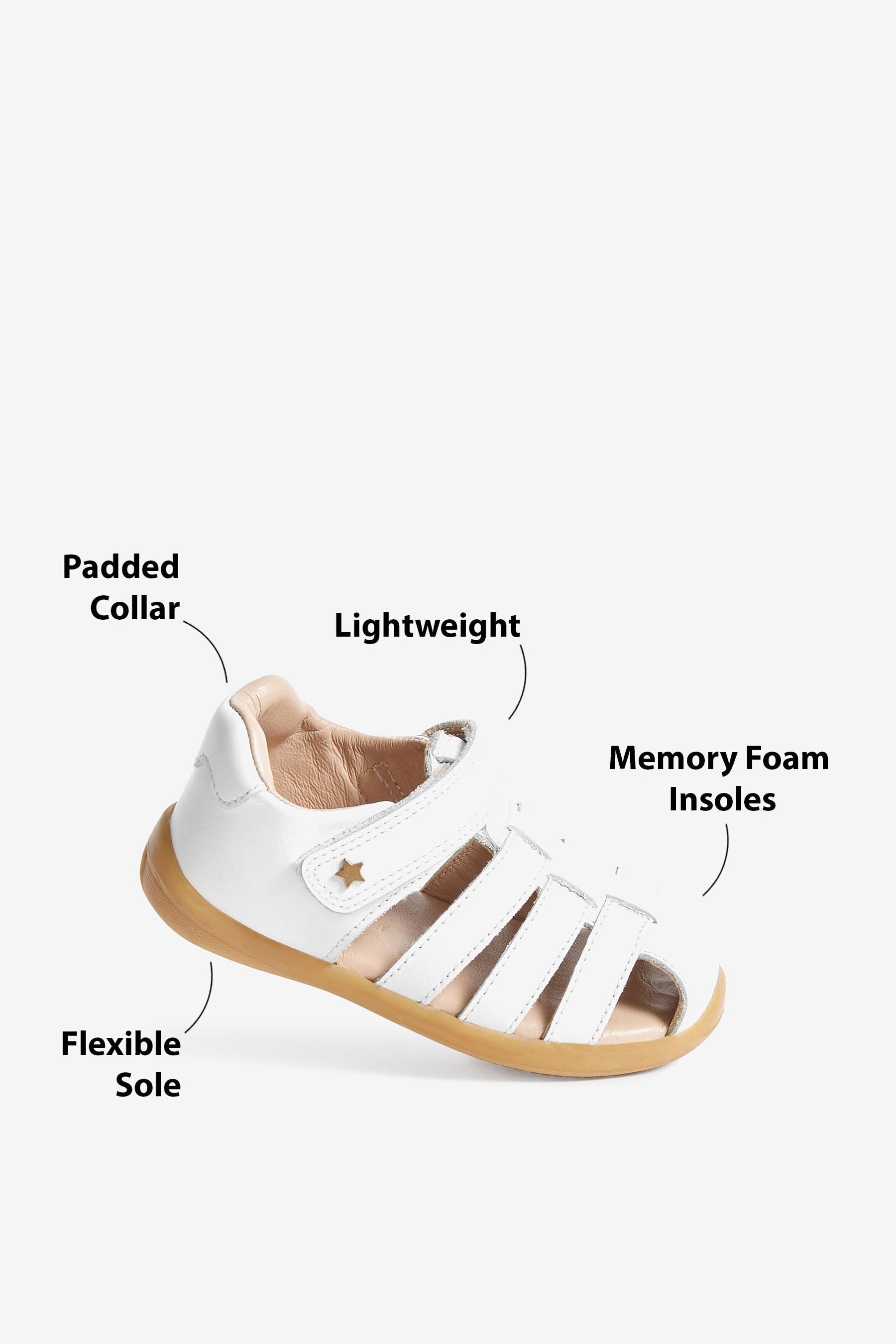 White Leather Wide Fit (G) First Walker Fisherman Sandals