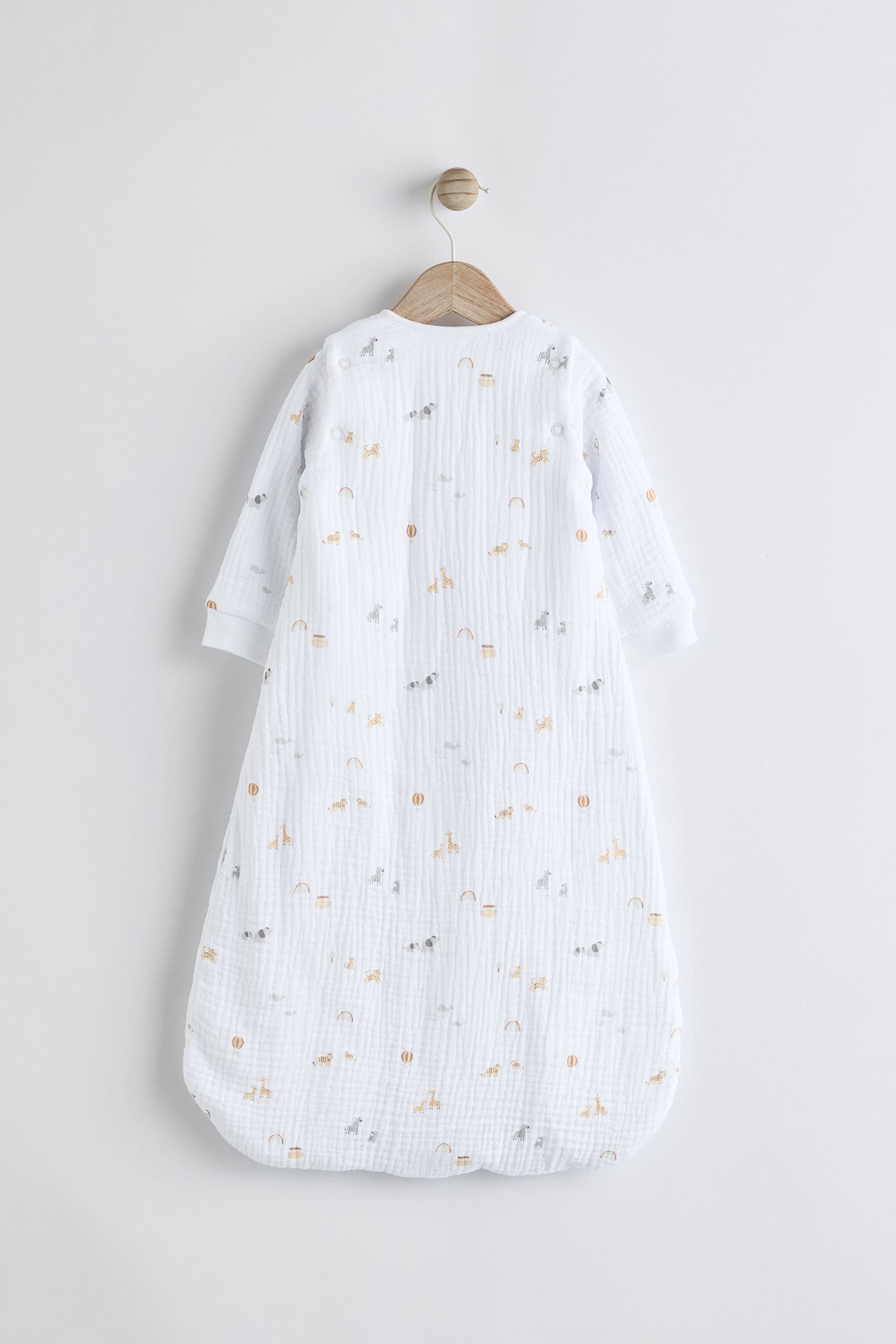 White Muslin Jungle Baby 2.5 Tog Detachable Sleeve 100% Cotton Sleep Bag