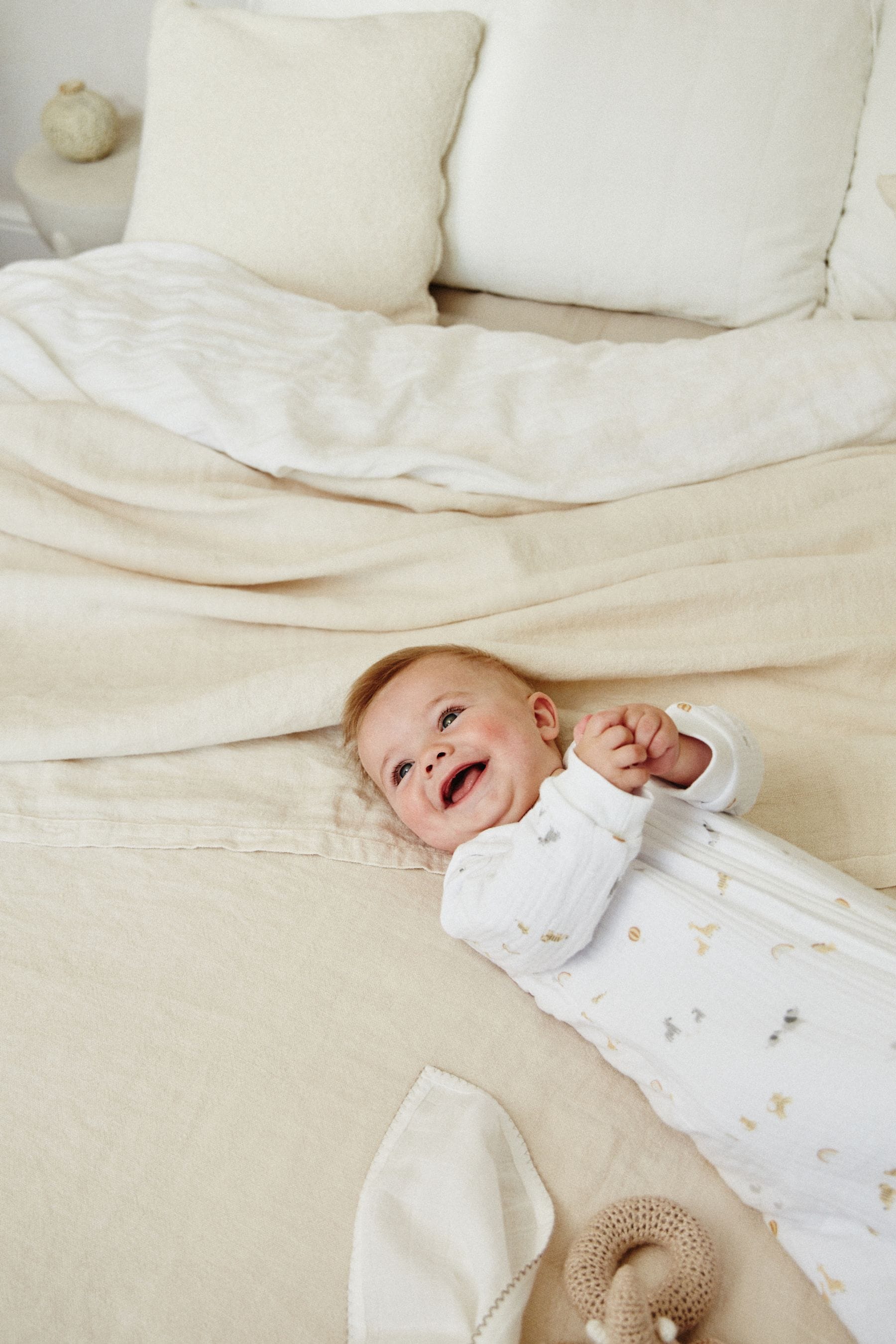 White Animal Print Muslin 2.5 Tog Detachable Sleeve Baby 100% Cotton Sleep Bag