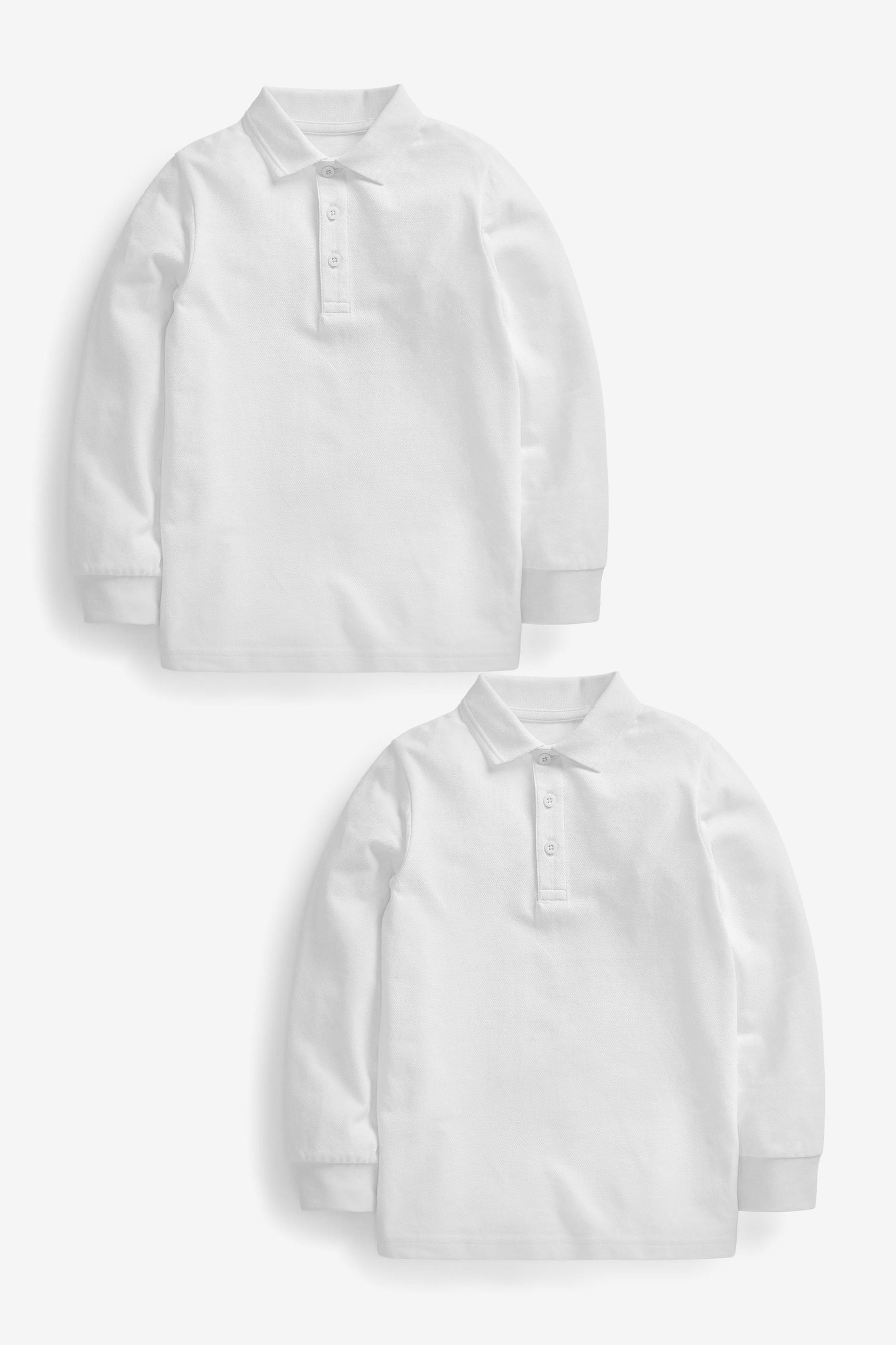 White 2 Pack 100% Cotton Long Sleeve School Polo Shirts (3-16yrs)