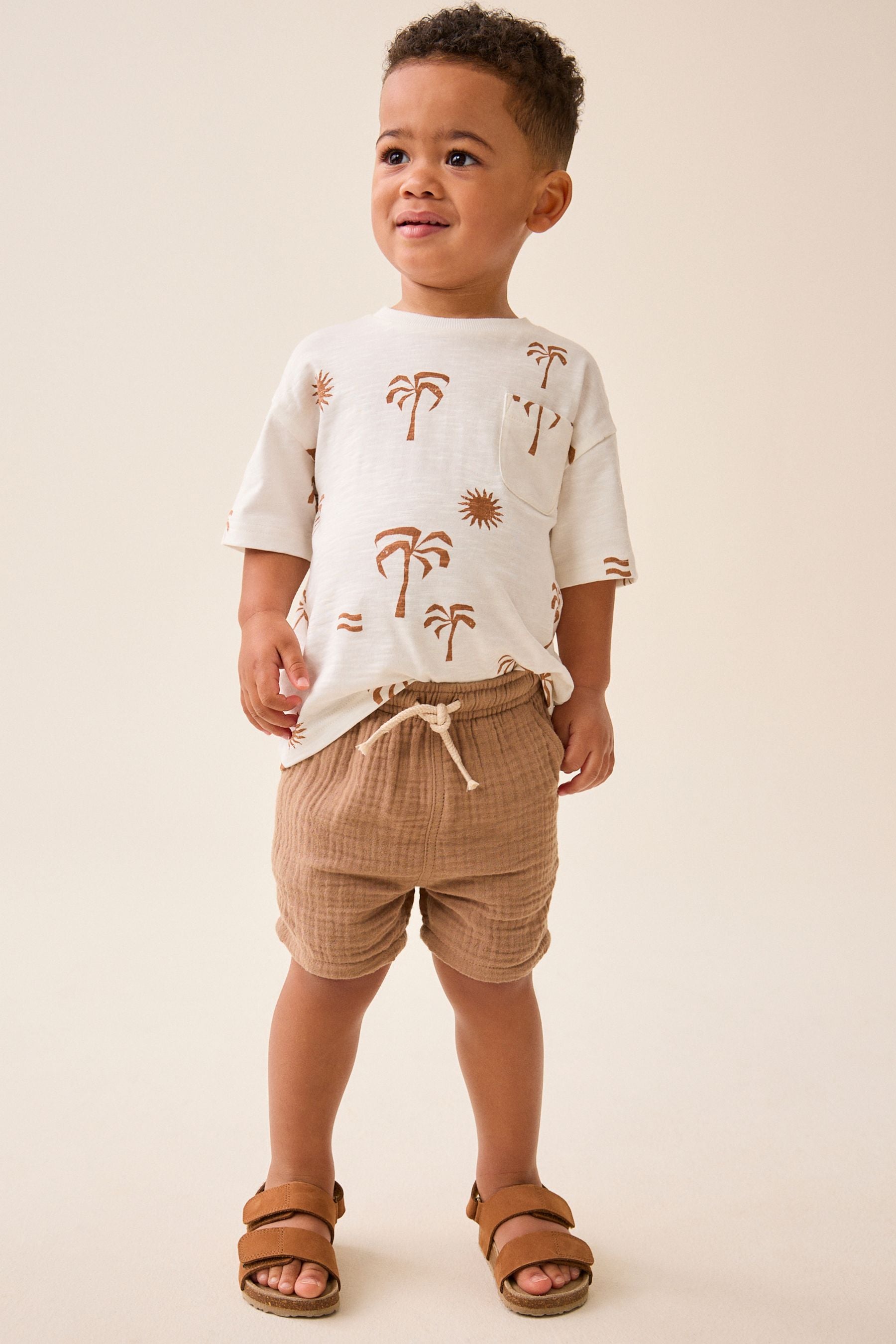 Tan Brown Soft Textured Cotton Shorts (3mths-7yrs)