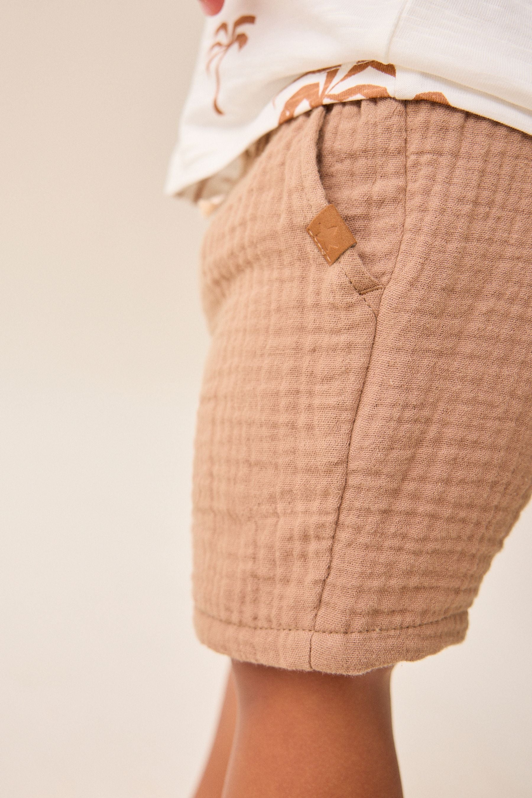 Tan Brown Soft Textured Cotton Shorts (3mths-7yrs)