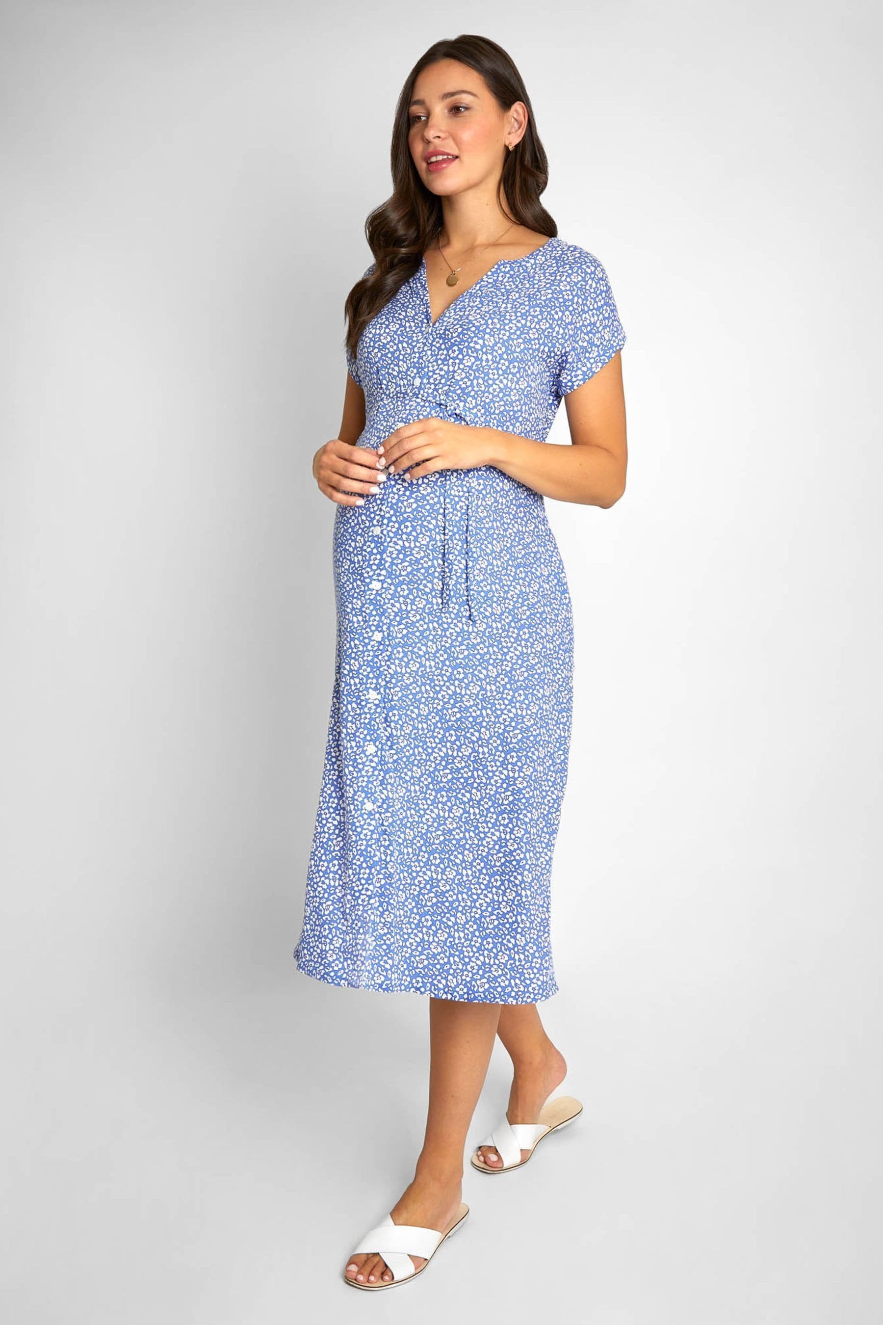 Blue Animal Print JoJo Maman Bébé Button Through Midi Dress