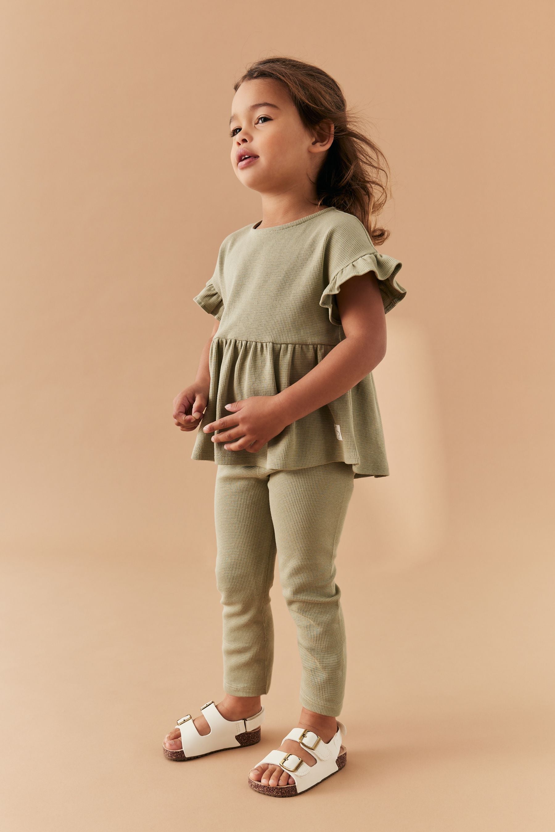 Green Short Sleeve Ruffle Top and Leggings Set (3mths-7yrs)